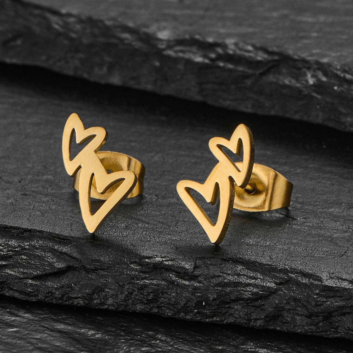 Jewelry Double Love Heart Mini Stud Earrings Charm Earring Gift Size ONE SIZE - 2 Thumbnail