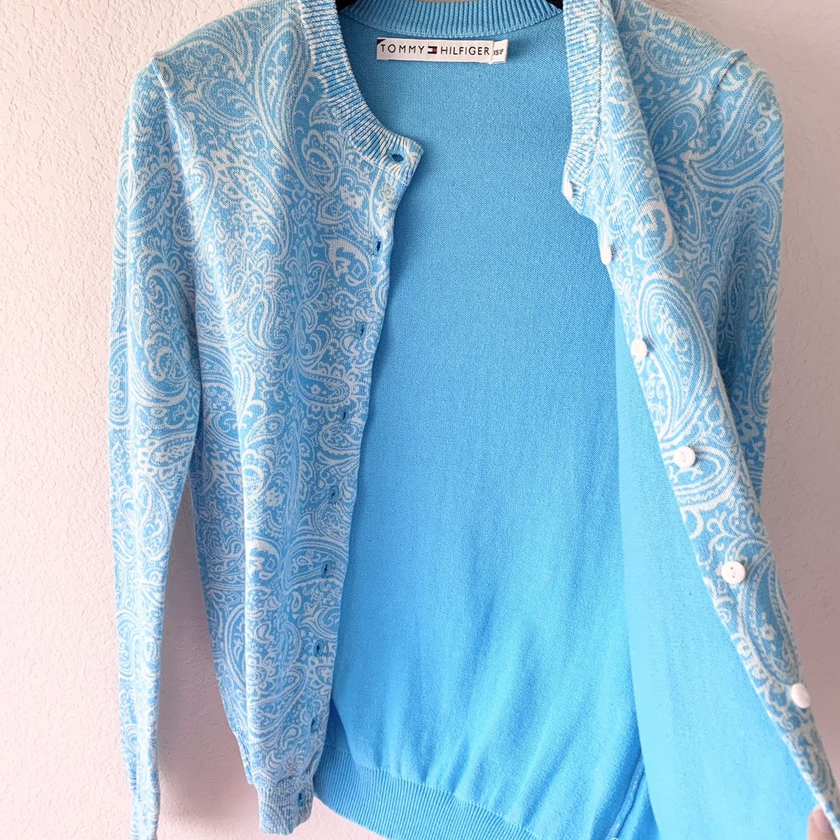 Y2K paisley blue cardigan