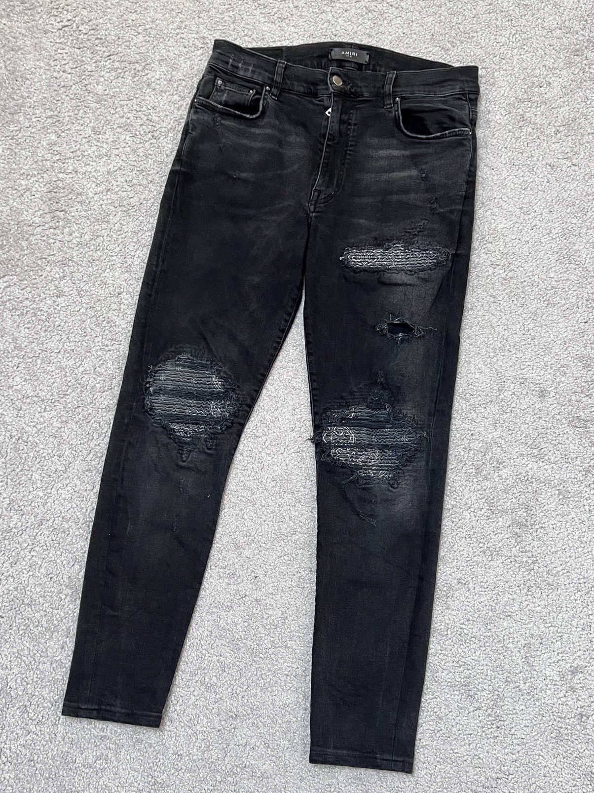 Amiri Amiri MX-1 Black Cashew Flower Split Patches Skinny Jeans Size US 34 / EU 50 - 3 Thumbnail