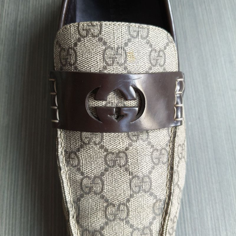 Gucci Beige Brown GG Canvas Moccasin Driver -