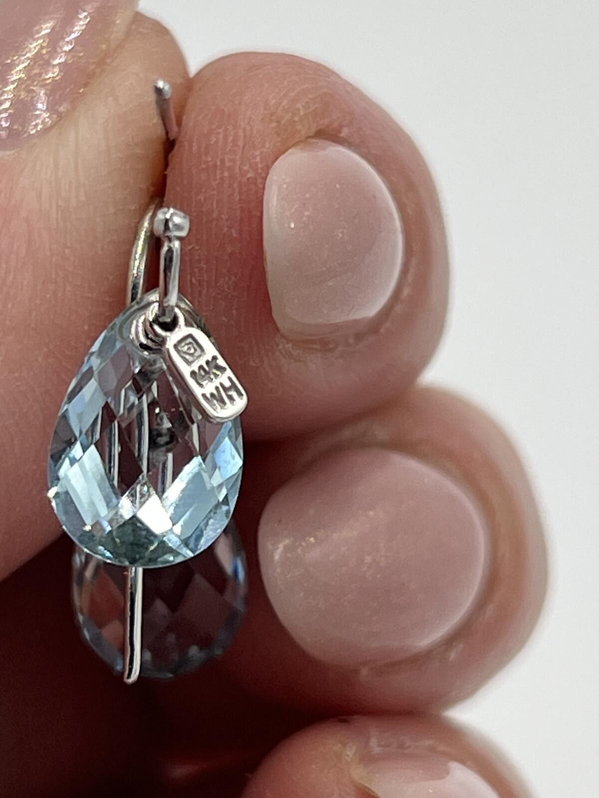 Other 14K White Gold Faceted Topaz Diamond Teardrop Earrings Size ONE SIZE - 4 Thumbnail