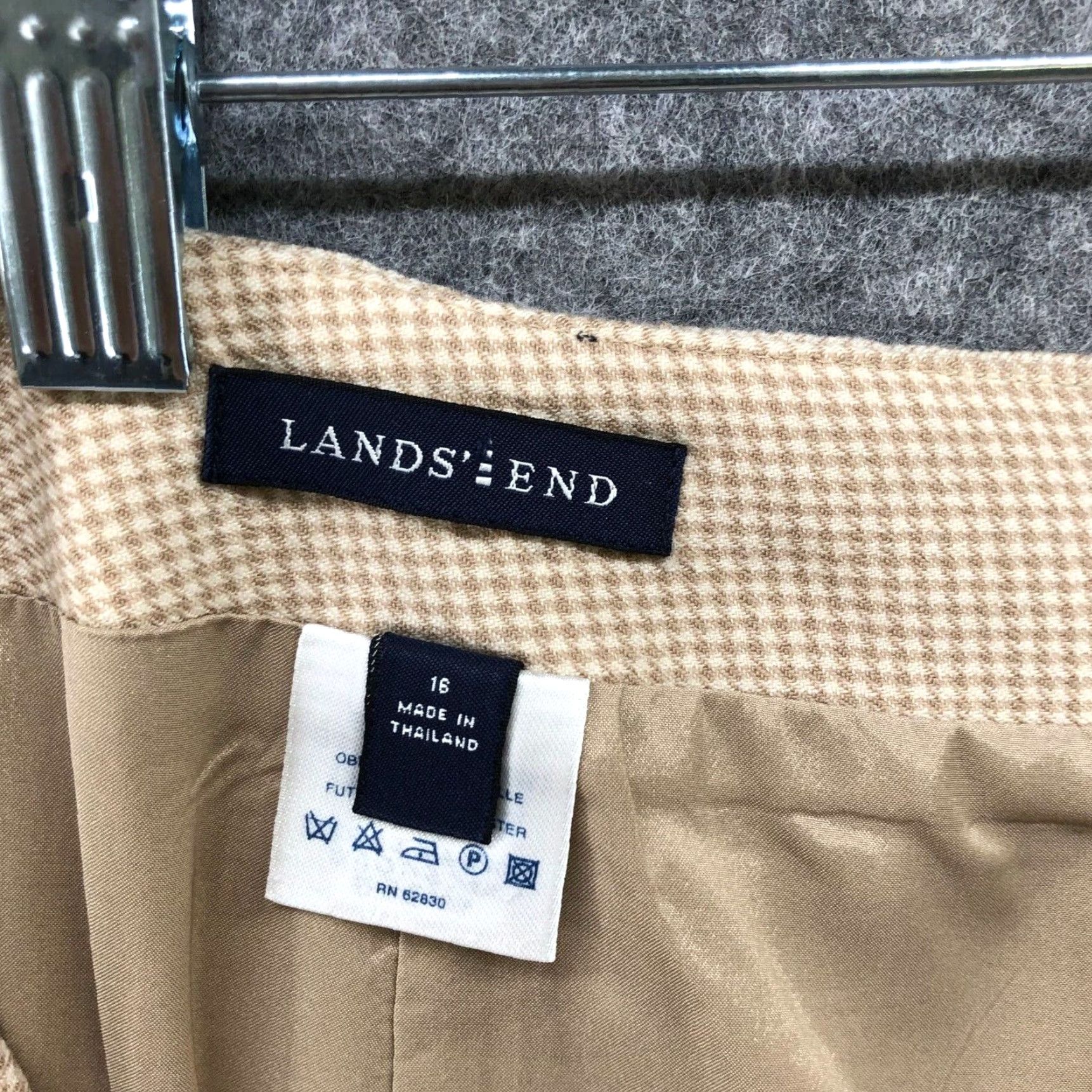 Lands' End Lands' End Wool Stretch Pencil Skirt Beige Size 16 Womens Knee Length Back Zip Plaid Plaid Workwear Formal Career Size 38" / US 16 / IT 52 - 7 Thumbnail