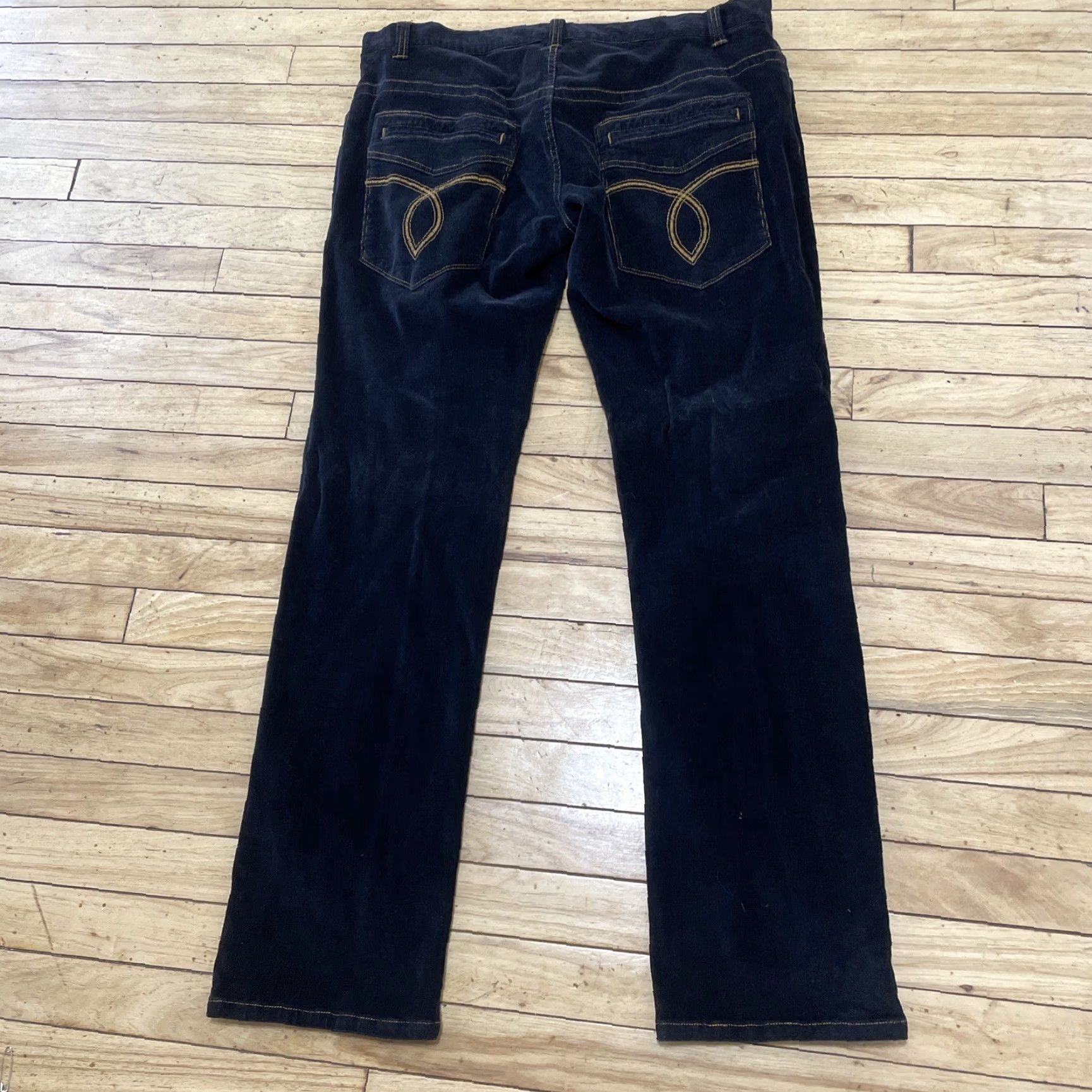 Vintage VINTAGE RANK PANTS Black Corduroy 36x33 Straight Gold Stitch 10" Rise 90s Mens Casual Pants Size US 36 / EU 52 - 2 Thumbnail