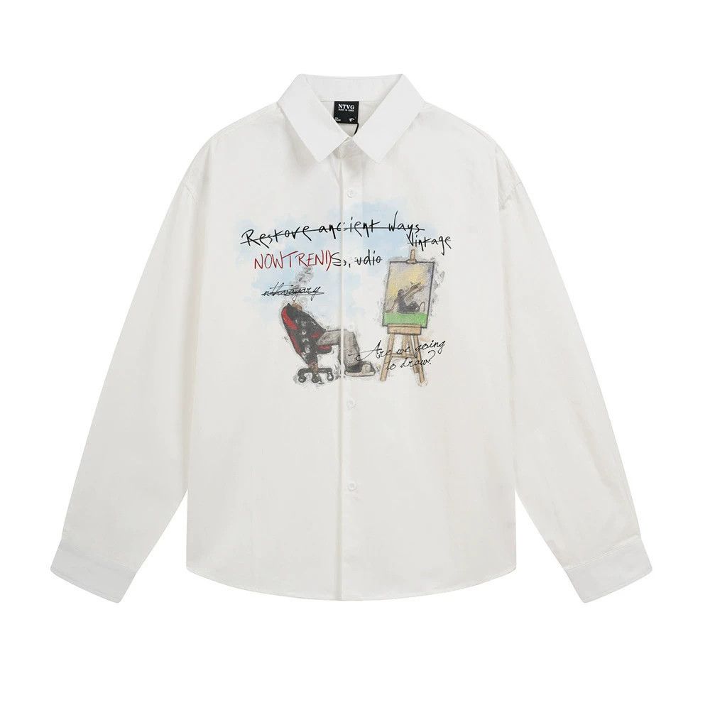 Vintage Men's graffiti cartoon print casual long-sleeved shirt Size US L / EU 52-54 / 3 - 2 Thumbnail
