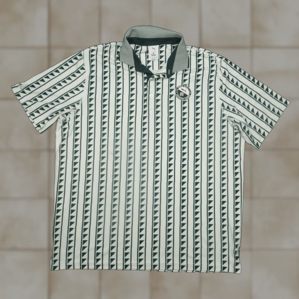 Puma x Reigning Champ Shirt Men XL White Green Geo Performance Polo Short Sleeve