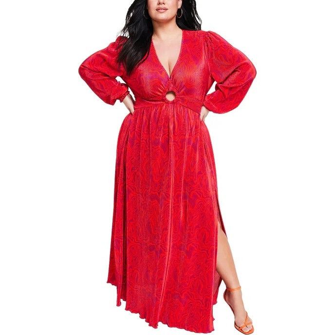 Other Nina Parker Prism Maxi Dress 3X Keyhole Pleated Orange Pink Size 3XL / US 20-22 - 1 Thumbnail