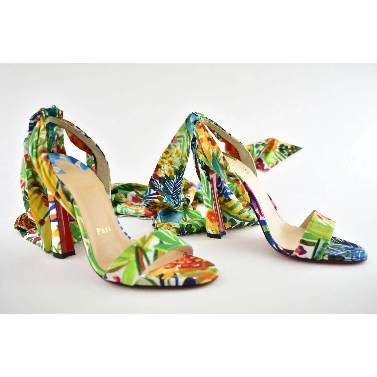 Christian Louboutin Crosse Du Desert 100 Floral Lace Up Tie Sandal Heel Pump 36 Size US 6 / IT 36 - 4 Thumbnail