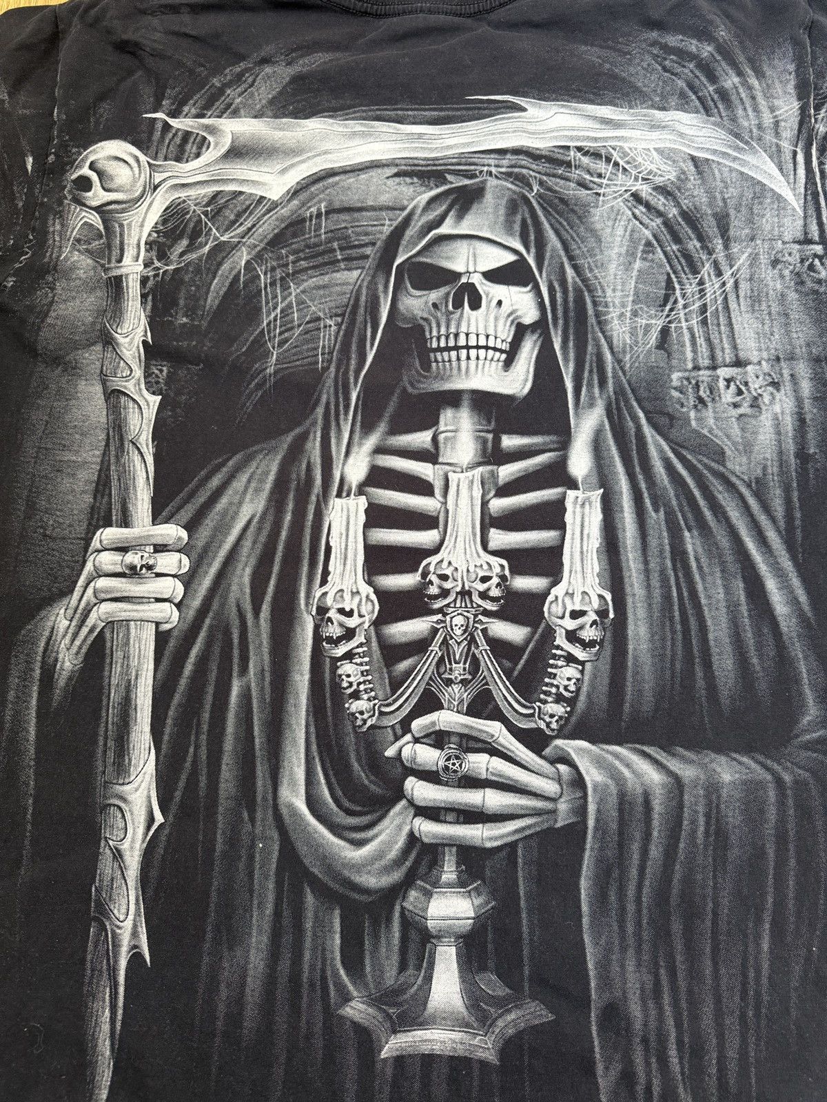 Gildan Grim Reaper Skull Candle Tatoo Death Rock Discharge t shirt Size US XL / EU 56 / 4 - 16 Thumbnail