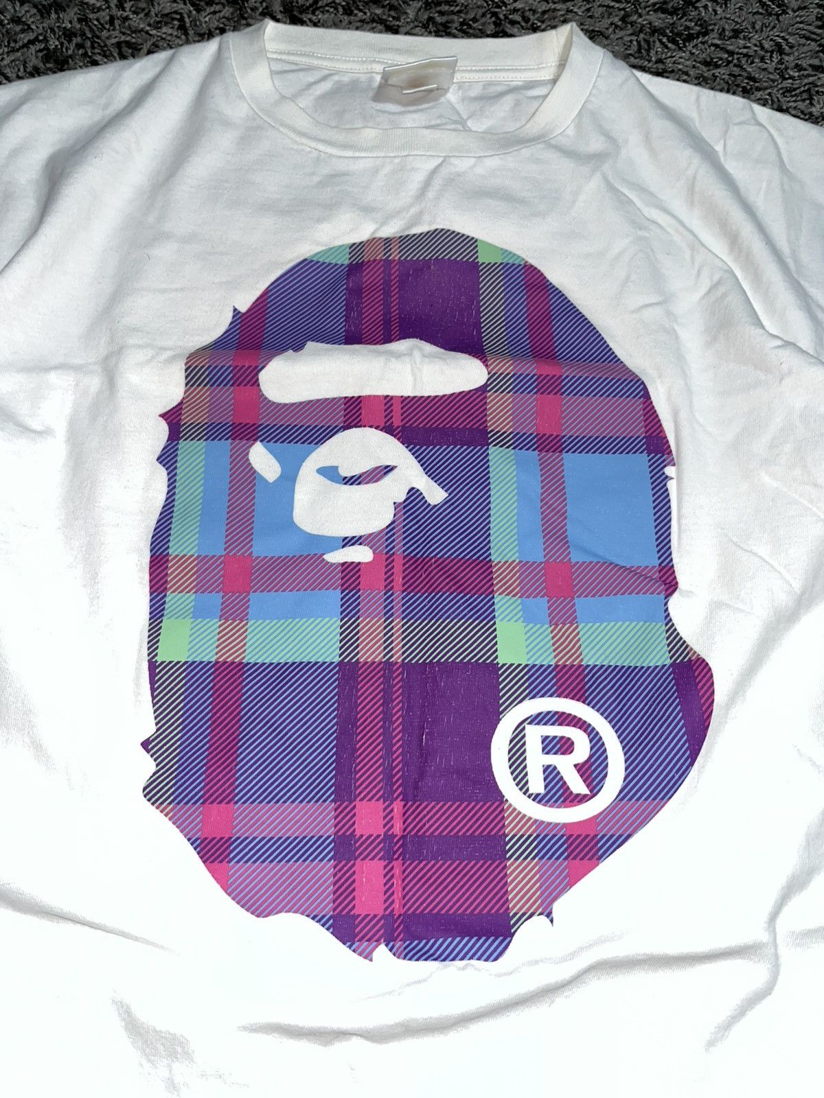 Bape A BATHING APE BAPE CHECK BIG APE HEAD COTTON TEE Size US XL / EU 56 / 4 - 2 Thumbnail