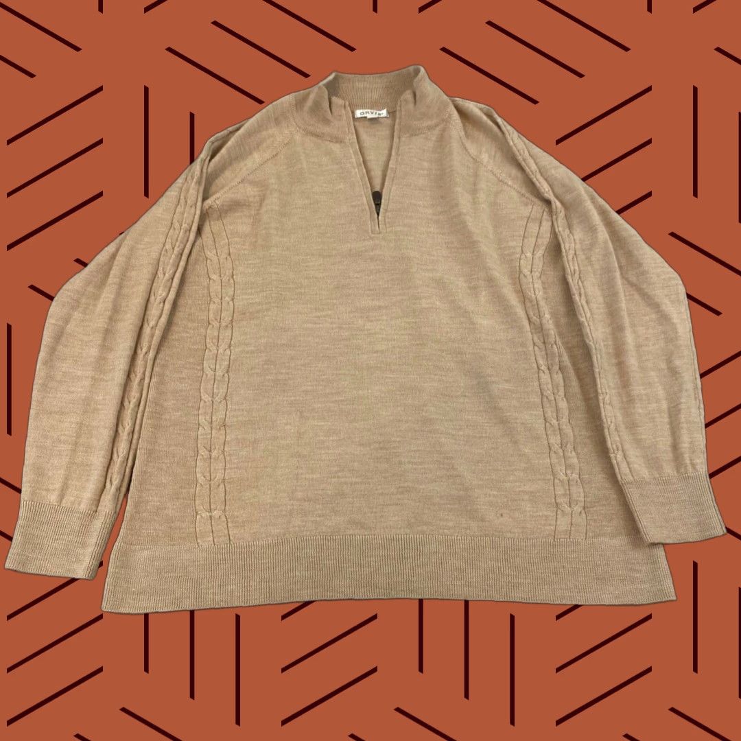 Orvis VINTAGE Orvis Sweater Mens XL Brown Cable Knit Wool 1/4 Zip Pullover Fall Winter Men's Size US XL / EU 56 / 4 - 1 Thumbnail