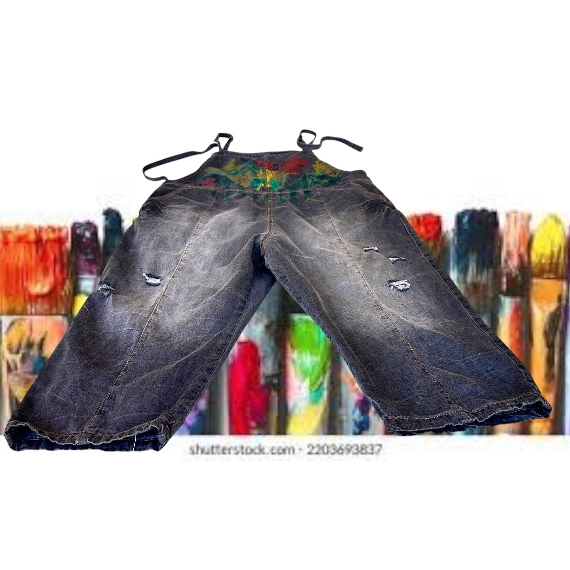 Other NWT YESNO Denim Painted Bib Overalls Medium Wide L Size 32" / US 10 / IT 46 - 6 Thumbnail