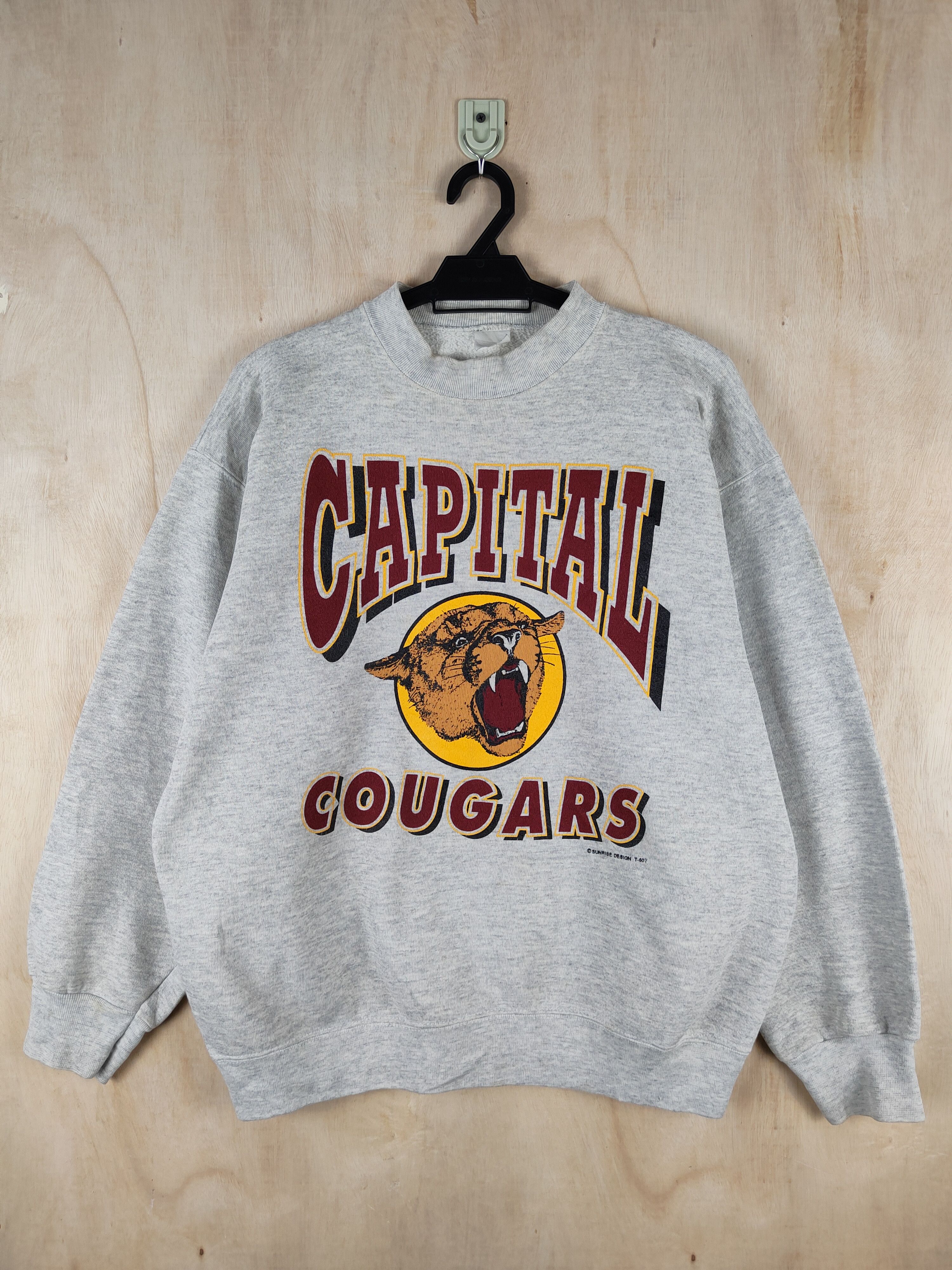 image of Vintage Capital Cougars Sunrise Design T607 VTG Sweatshirts S2580 in Grey, Men's (Size Large)