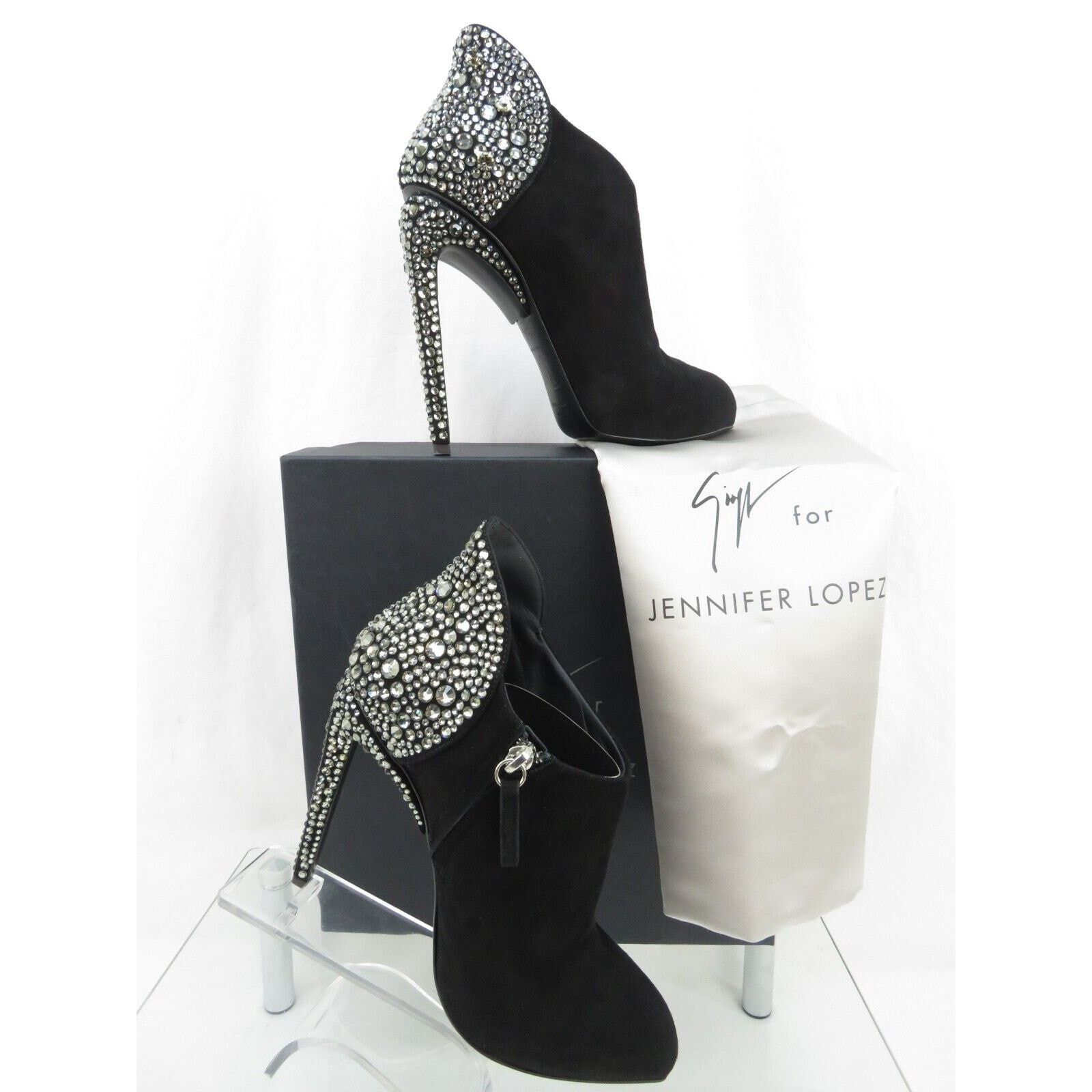 Giuseppe Zanotti LOPEZ FRIDA 120 BLACK SUEDE CRYSTALS ZIP BOOTIE PUMPS 40 Size US 10 / IT 40 - 3 Thumbnail