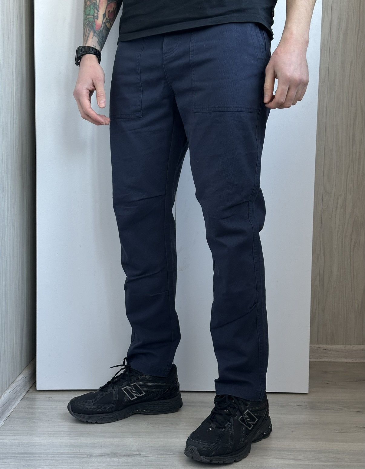 Folk Mens Navy Blue Cotton Trousers Casual Workwear Pants
