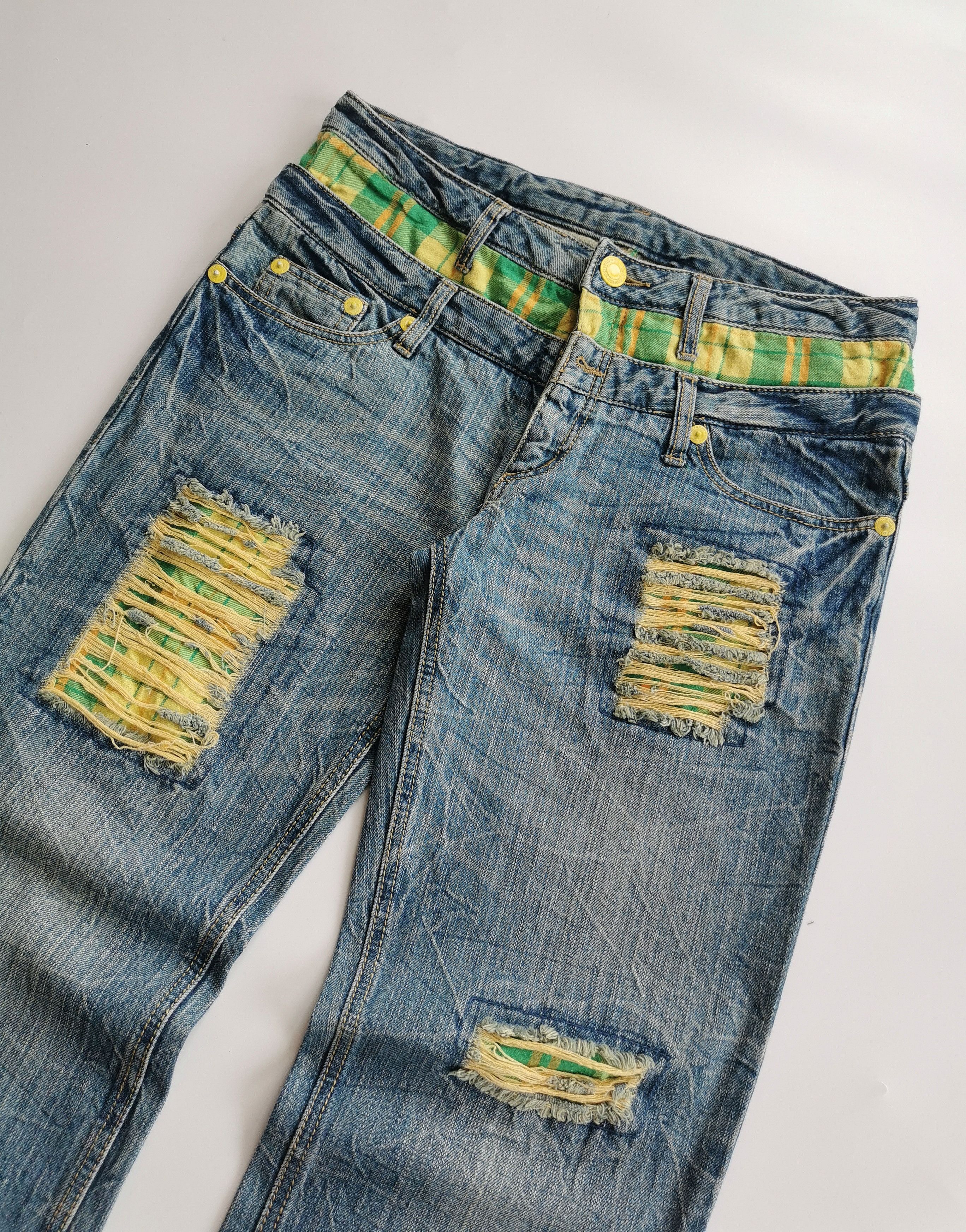 20471120 Vintage Japanese Double Waist Distressed Denim Jeans Size US 32 / EU 48 - 8 Thumbnail