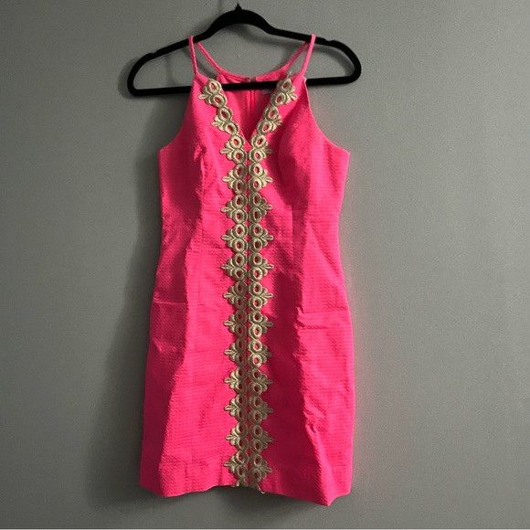 slim fit dress slacks Isla Hot Pink & Gold Metallic Midi Dress – Girl In Mind main image 1