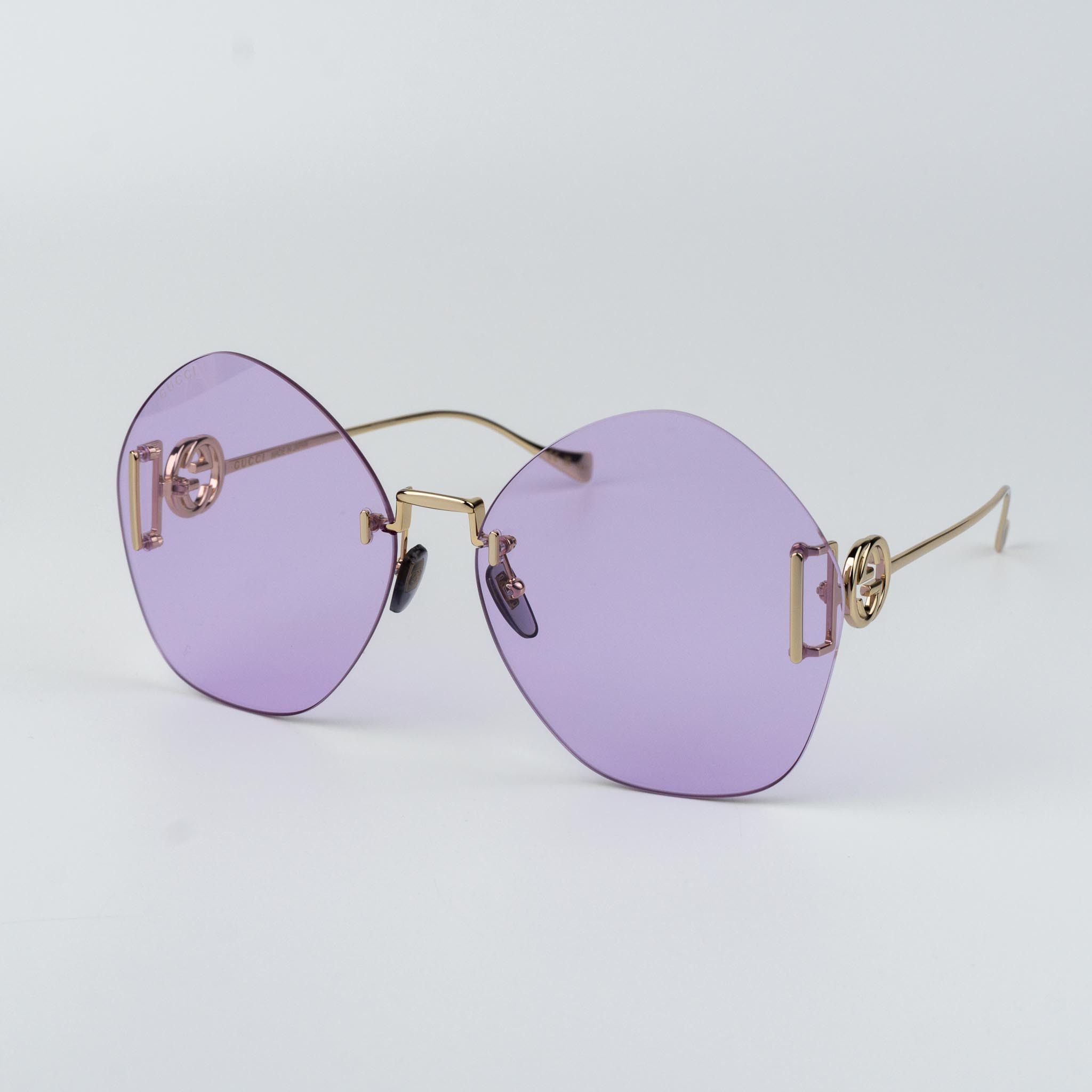 Gucci Gucci Women Sunglasses Gold Chain Violet Round GG1203S 001 Size ONE SIZE - 1 Thumbnail