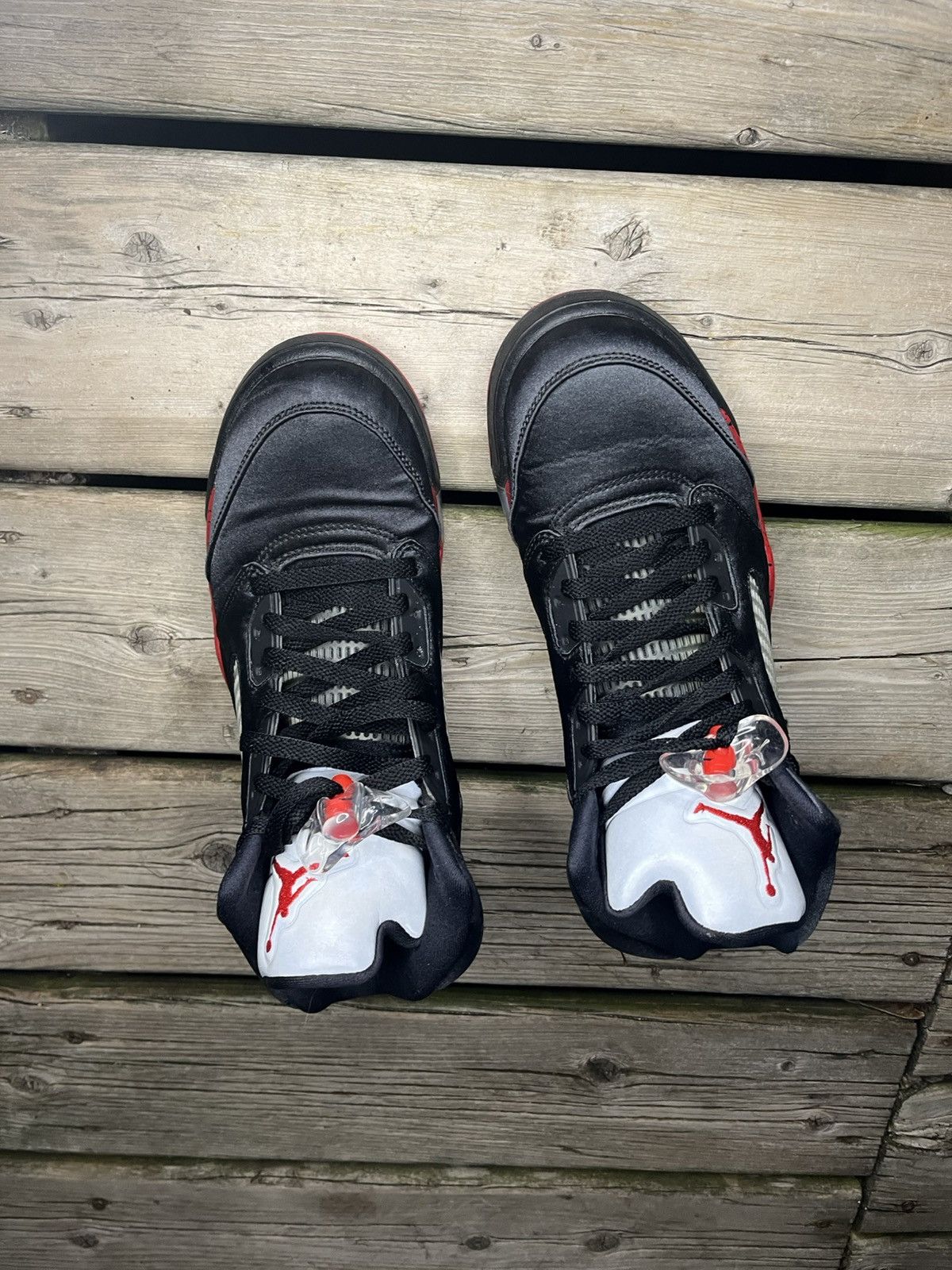 Jordan 5 satin bred Black and University Red Sneakers size 9.5m Size 11.5 - Nike Air Jordan 5 Retro Og Black | Mercari main image 2