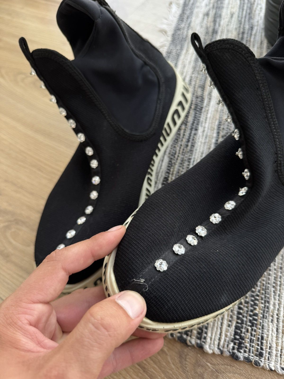 Miu Miu Miu Miu High Top Shocks Knit Fabric Black Sneakers Shoes Size US 9 / IT 39 - 9 Thumbnail