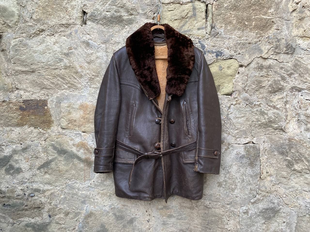 Vintage Retro 30s 40s Brown French BARNSTORMER Leather Coat Size US L / EU 52-54 / 3 - 1 Thumbnail