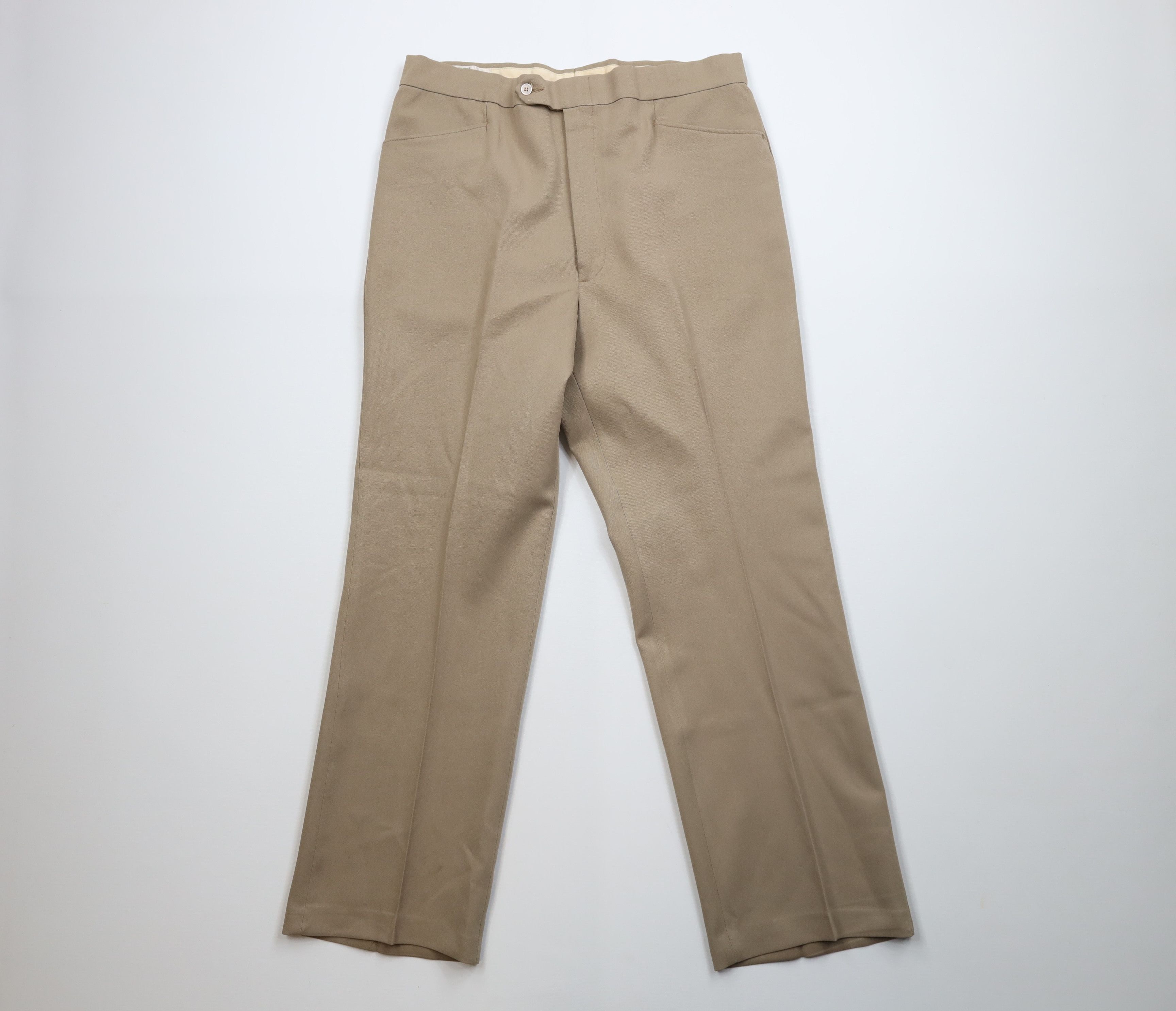Vintage Vintage 70s Streetwear Knit Wide Leg Chino Pants Beige USA Size US 34 / EU 50 - 1 Thumbnail
