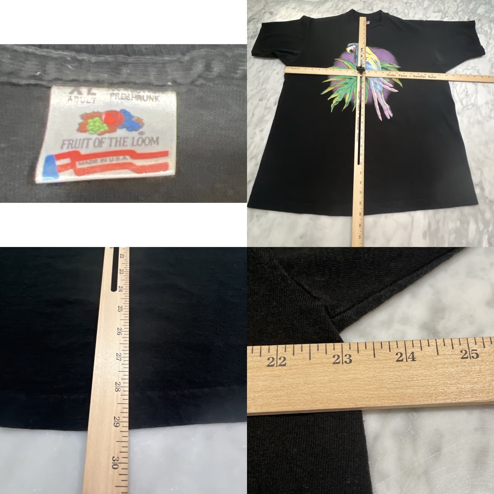 Fruit Of The Loom VINTAGE Parrot Shirt XL Black Cotton Single Stitch Made USA Short Sleeves Men Size US XL / EU 56 / 4 - 8 Thumbnail