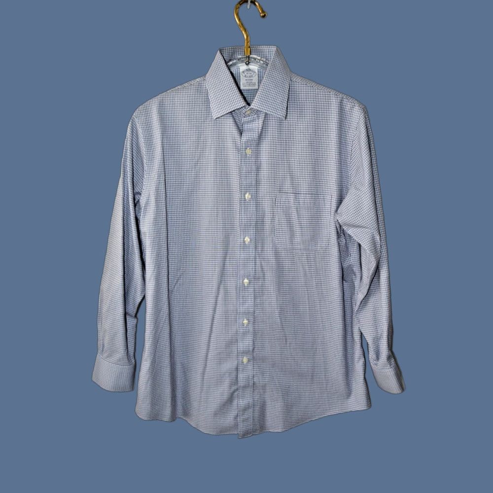 Brooks Brothers Brooks Brothers Men's Dress Shirt Blue Plaid Classic Cotton 16-32 Shirt Mens Regular Blue Plaid 16 32 Size 42R - 1 Thumbnail