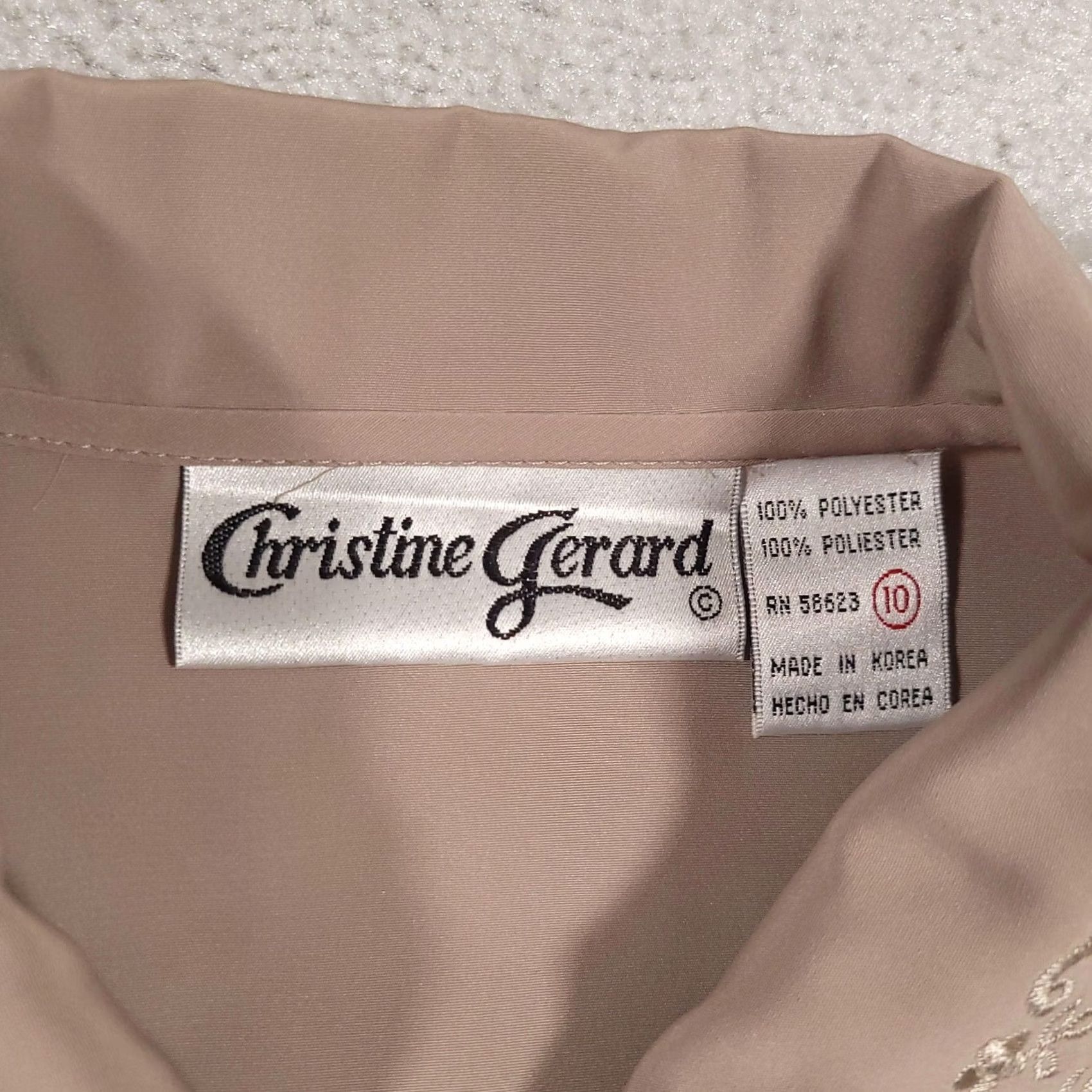 Vintage VINTAGE Christine Gerard Blouse Womens 10 Beige Embroidered Pearl Button Long Sleeve Vintage Style Blouse for Women Size L / US 10 / IT 46 - 6 Thumbnail