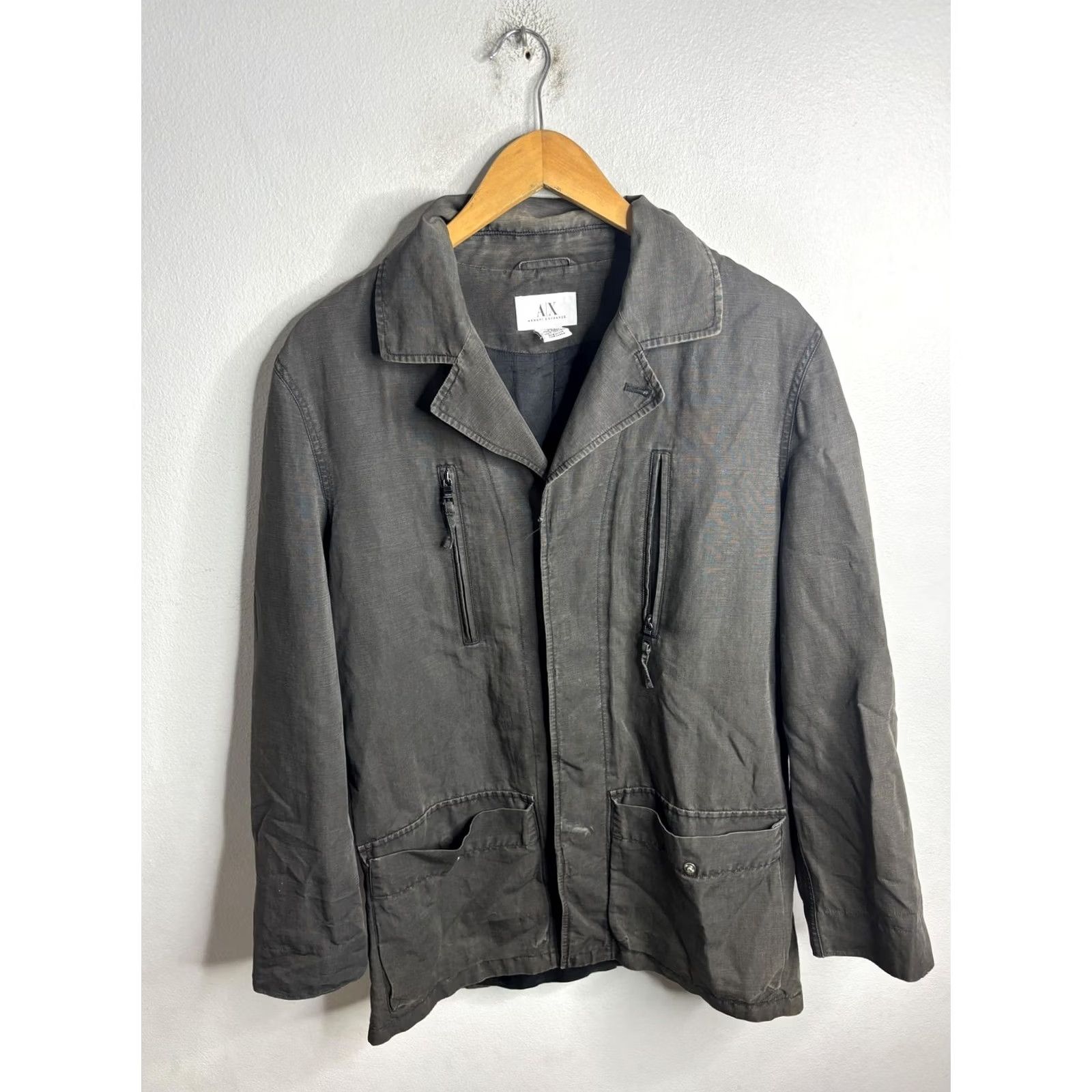 Armani Exchange Armani Exchange Jacket Mens Medium Gray Cotton Military Field Full Zip Pockets Size US M / EU 48-50 / 2 - 2 Thumbnail