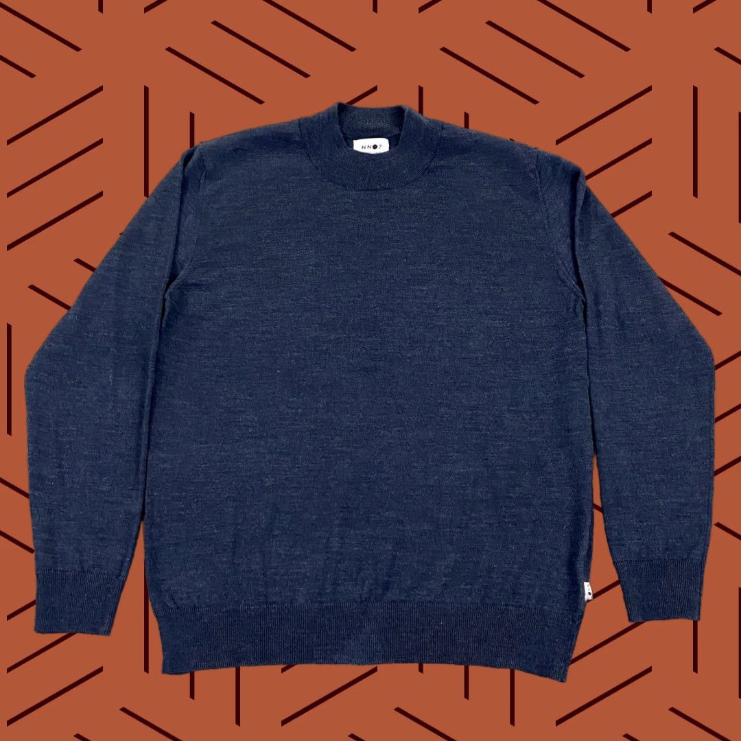 Vintage NO NATIONALITY Sweater Mens Large Blue Merino Wool Mock Neck Pullover 6500 Knit Wool Shirt? Size US L / EU 52-54 / 3 - 1 Thumbnail