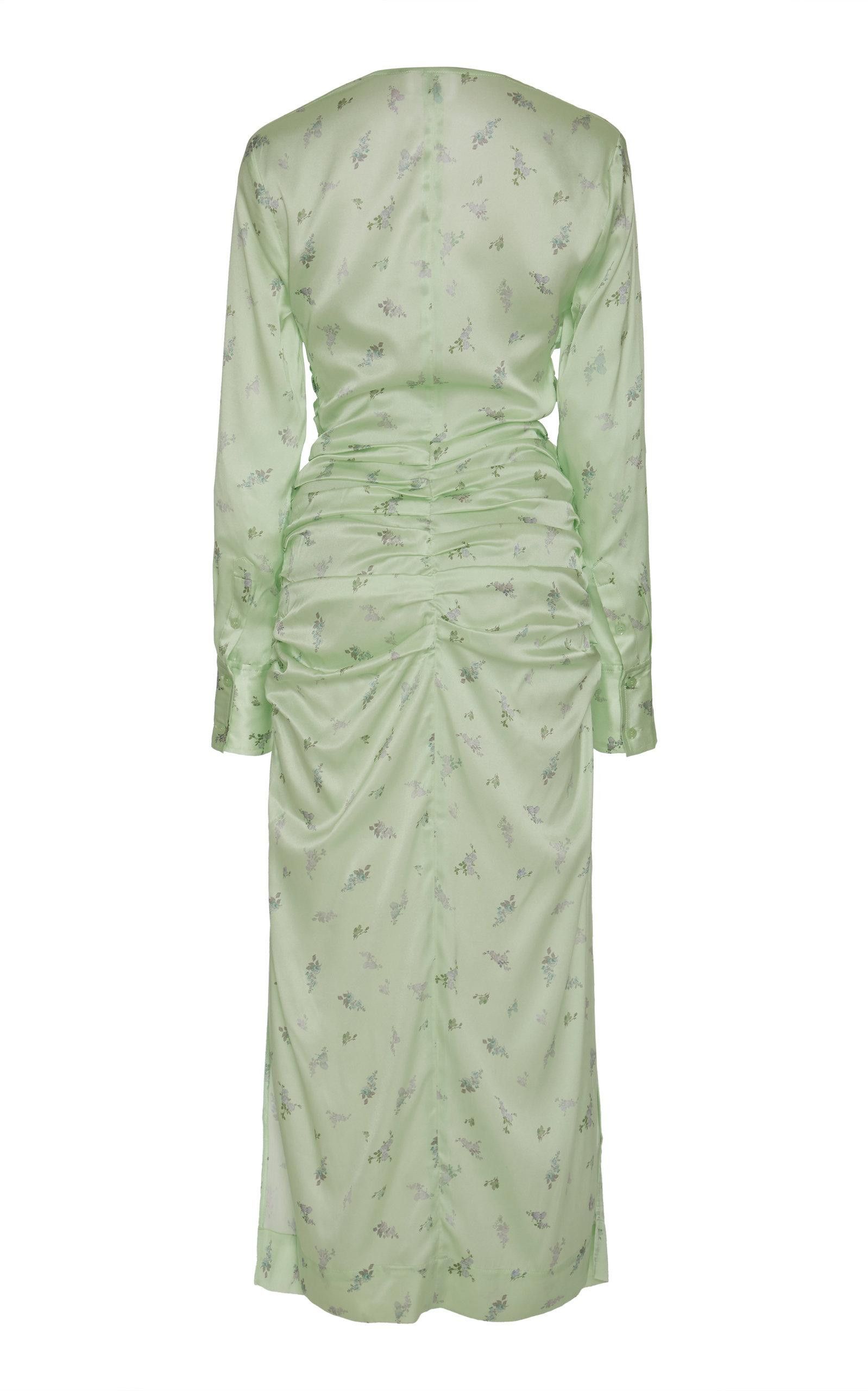 Ganni Ruched Floral-Print Silk-Blend Satin Midi Dress Size S / US 4 / IT 40 - 3 Thumbnail