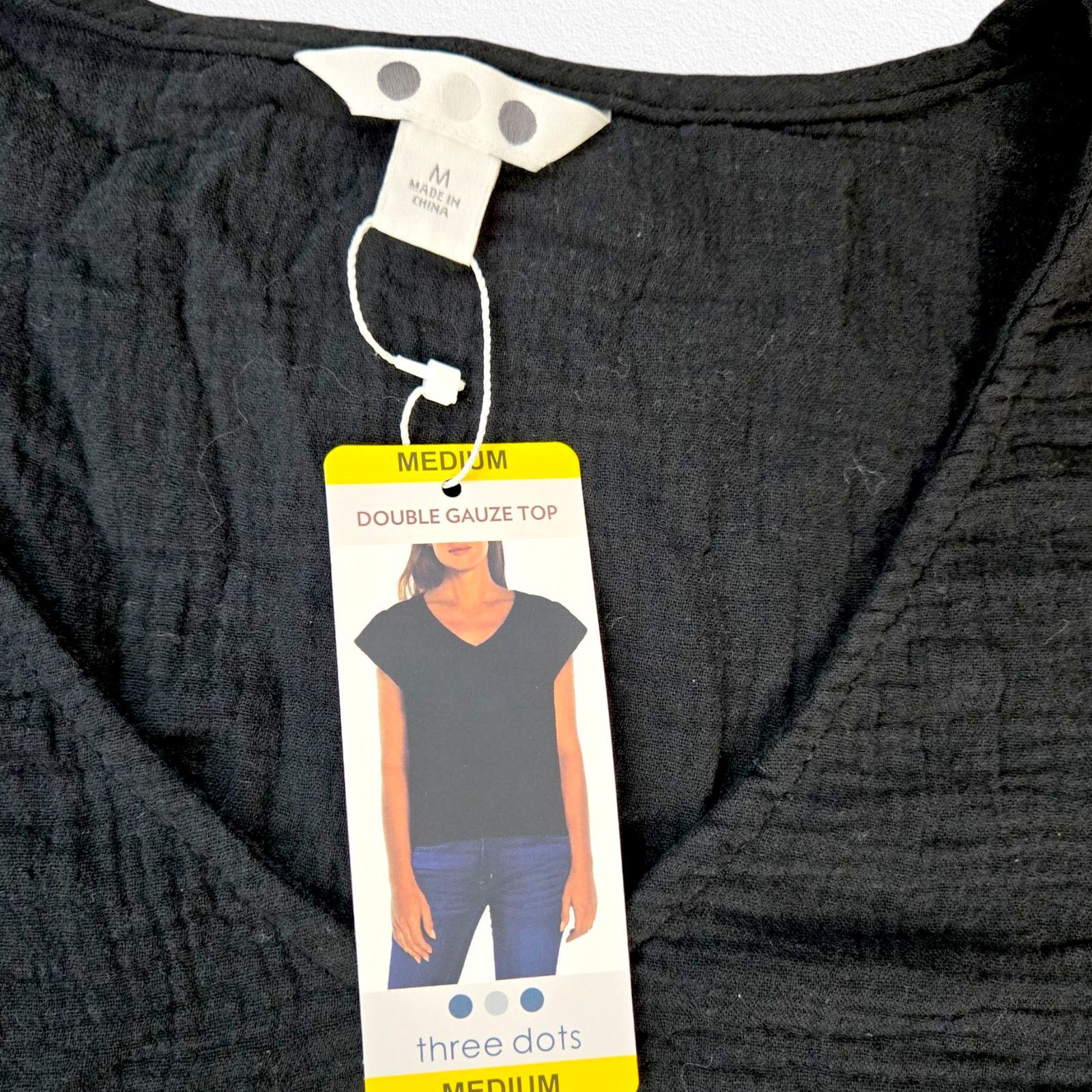 Other Three Dots Black Double Gauze Top Size Medium NWT $138 Size M / US 6-8 / IT 42-44 - 5 Thumbnail
