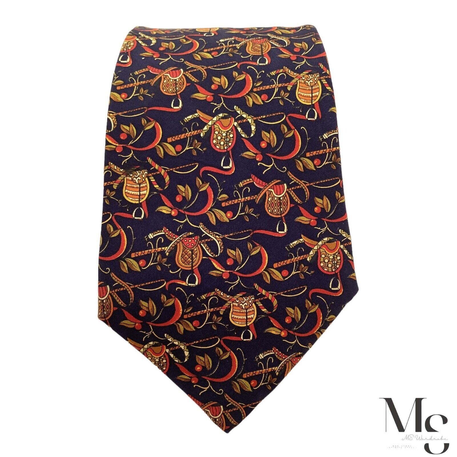 Salvatore Ferragamo Salvatore Ferragamo Navy Blue Saddle & fruit Silk Tie Italy Size ONE SIZE - 5 Thumbnail