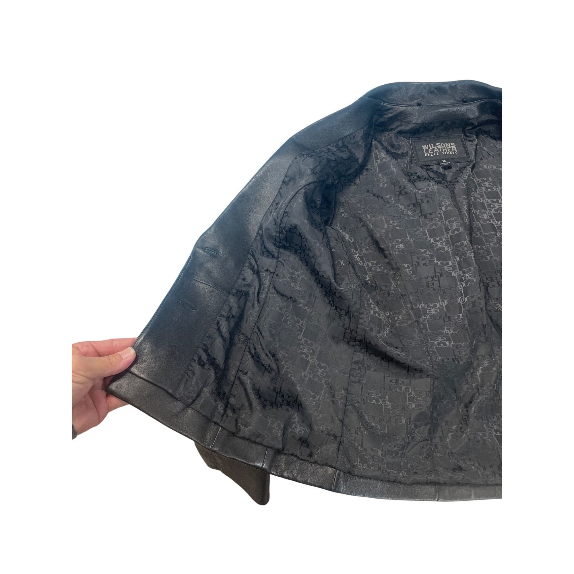 Wilsons Leather Wilsons Leather Pelle Studio Womens Black Leather Blazer Jac Size M / US 6-8 / IT 42-44 - 9 Thumbnail