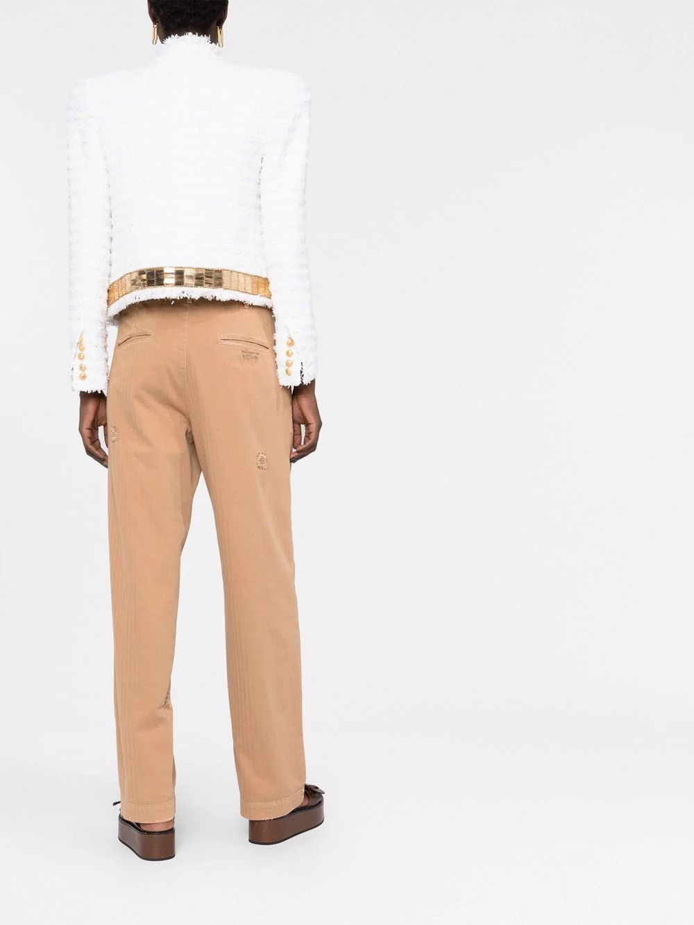 Balmain o1w1db10624 Zipped Tweed Jacket in White Size XS / US 0-2 / IT 36-38 - 5 Thumbnail