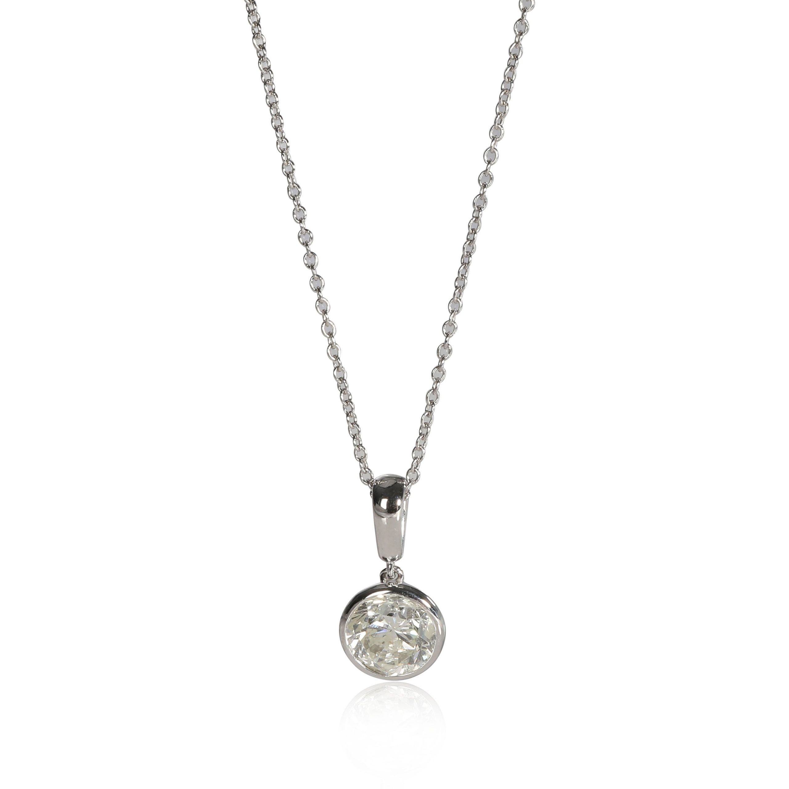 image of Tiffany Co Diamond Bezel Set 2.03 Ct Round Pendant Necklace In 14K White Gold, Women's