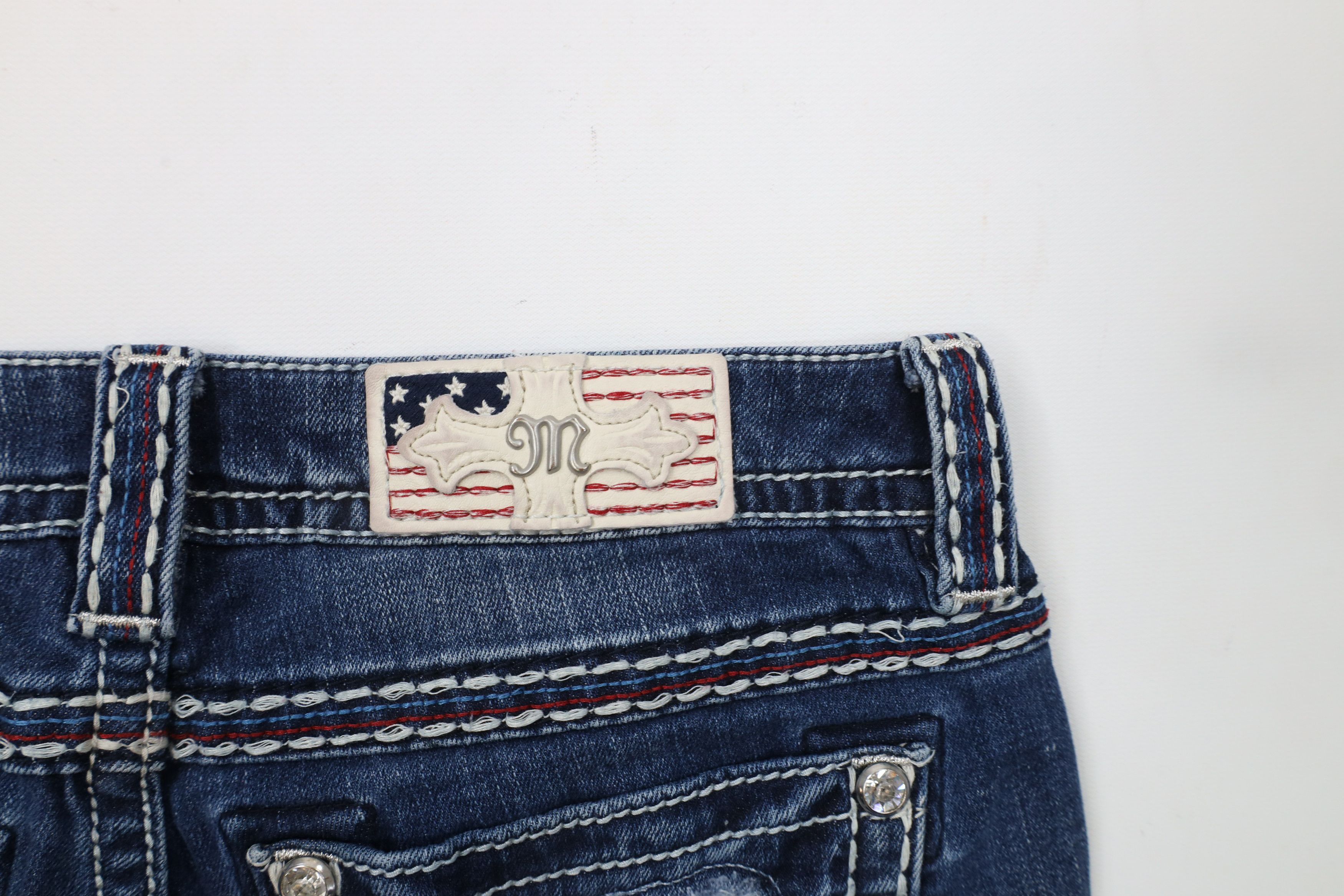 Miss Me × Vintage Miss Me USA Flag Signature Cuffed Capri Denim Jeans Blue Size 29" - 12 Thumbnail