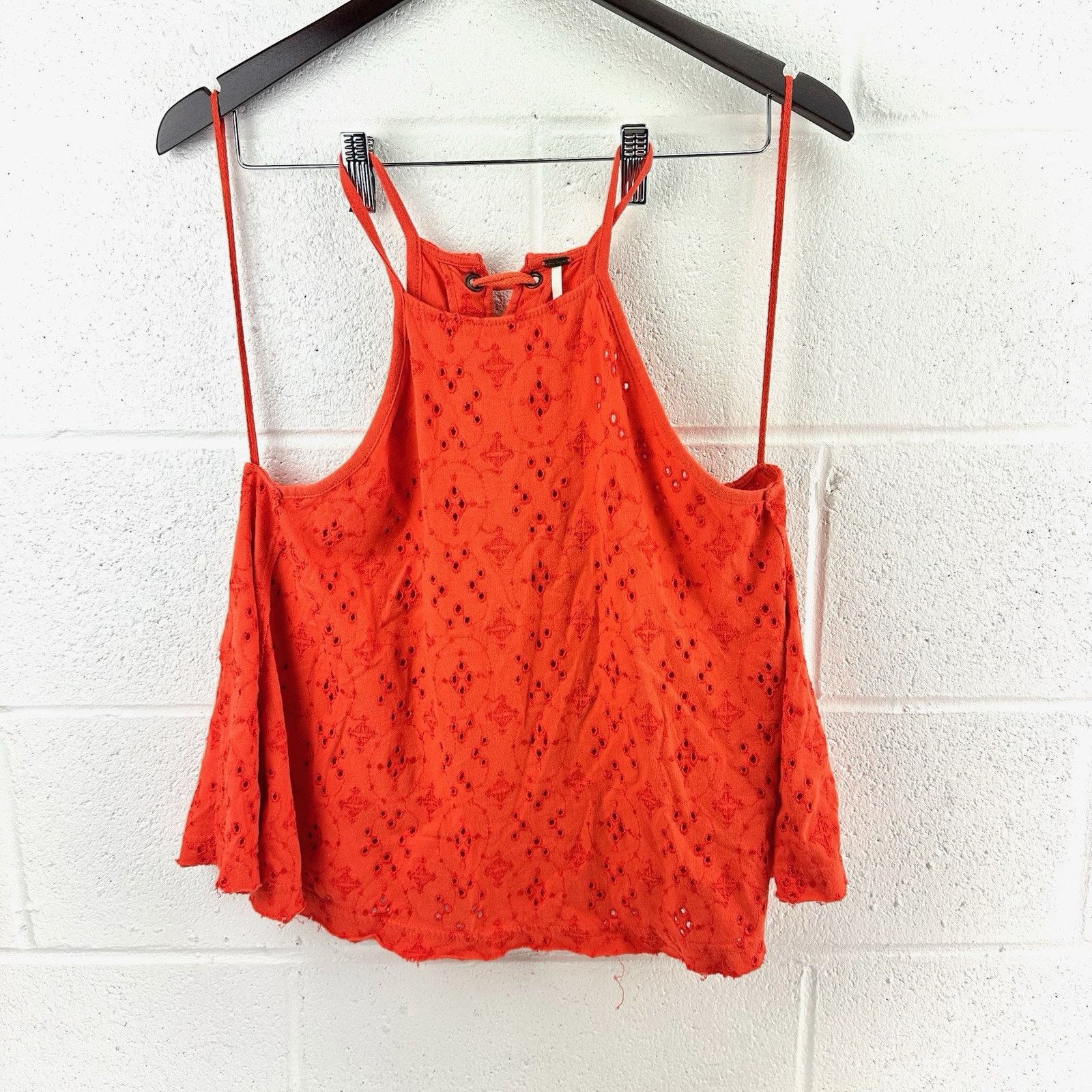 Free People Free People Dream Date Red Orange Cutaway Eyelet Tank Top S Size S / US 4 / IT 40 - 1 Thumbnail