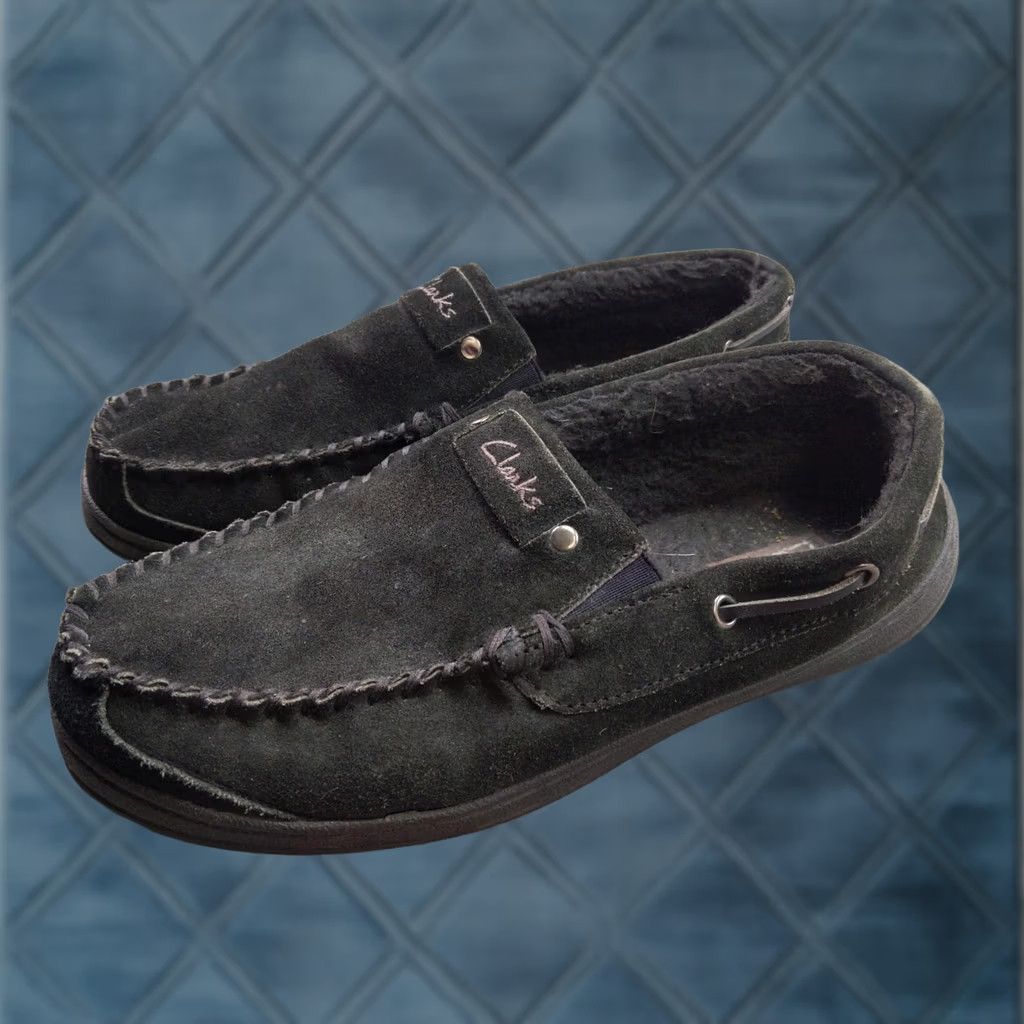 Clarks Clarks Andy Shoes Mens Size 11 Black Suede Moccasin Slippers Fleece Lined Size US L / EU 52-54 / 3 - 1 Thumbnail