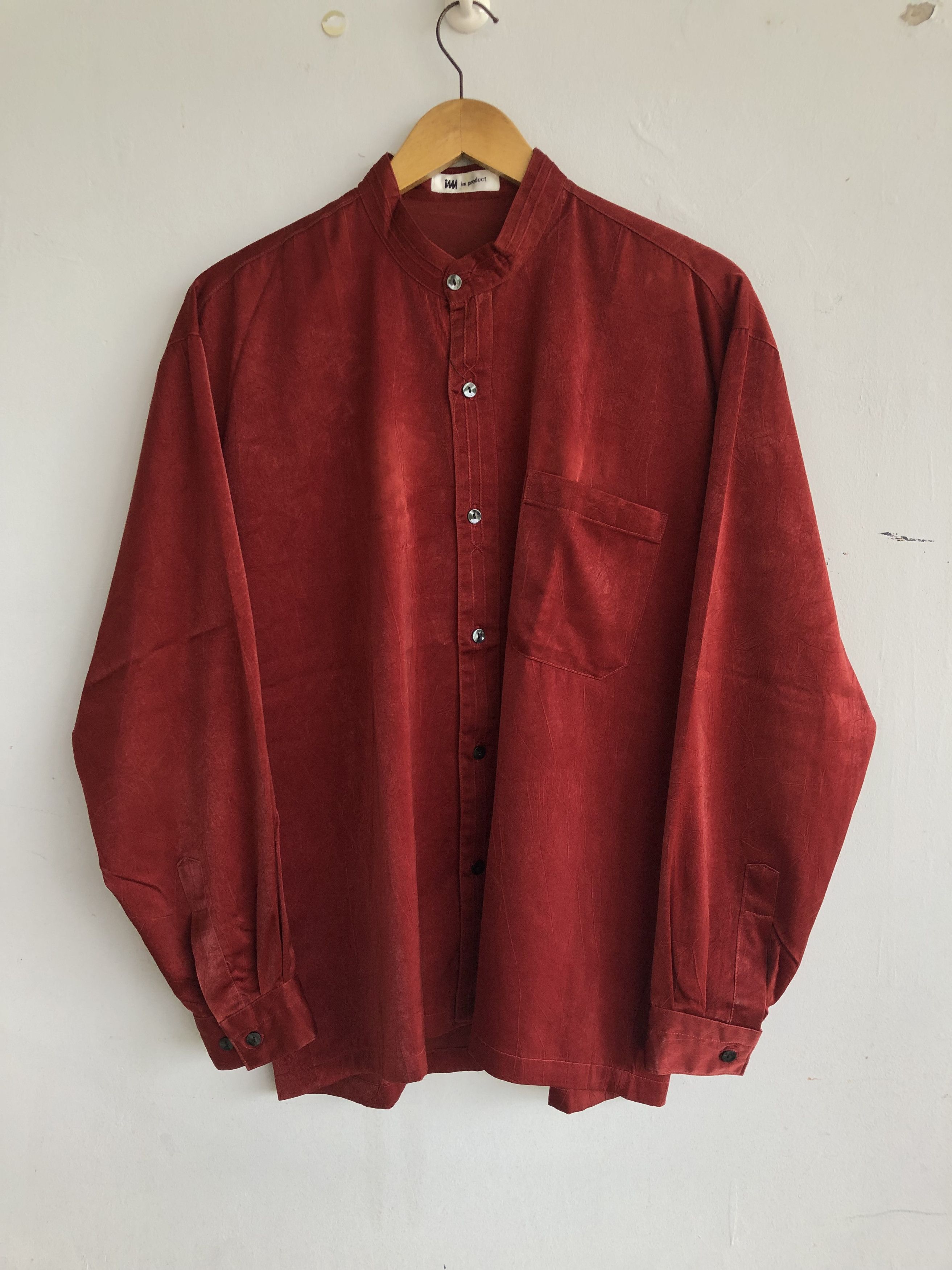 Issey Miyake texture maroon mandarin collar shirt
