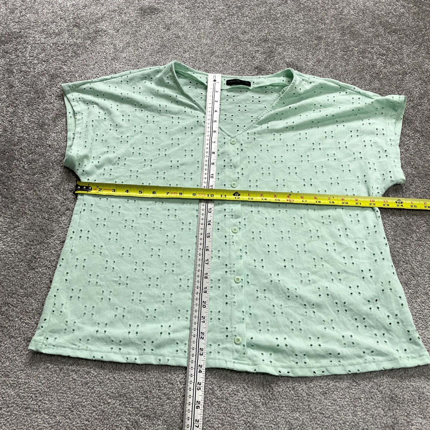 Shein Shein Curve Eyelet Top Womens XL Plus Pastel Green Short Sleeve Casual Blouse Size XL / US 12-14 / IT 48-50 - 7 Thumbnail
