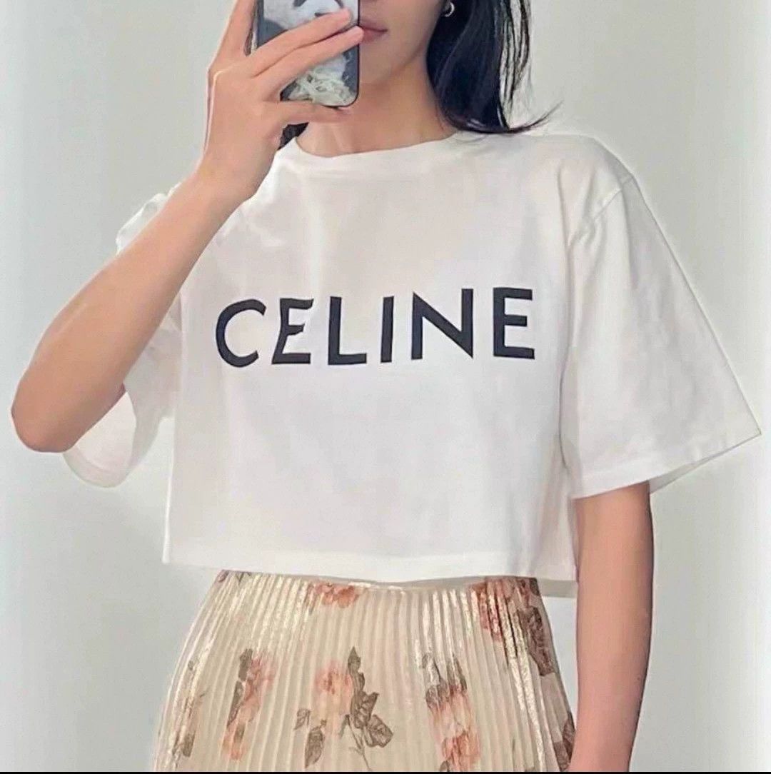Celine CELINE SS21 logo crewneck crop top women's taupe L Size L / US 10 / IT 46 - 9 Thumbnail