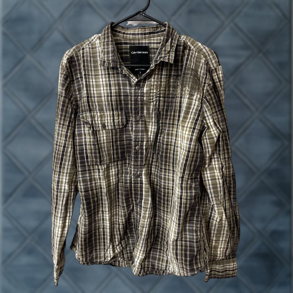 Vintage Calvin Klein Jeans Mens Large Western Shirt Metal Snap Long Sleeve Brown Plaid Size US L / EU 52-54 / 3 - 1 Thumbnail