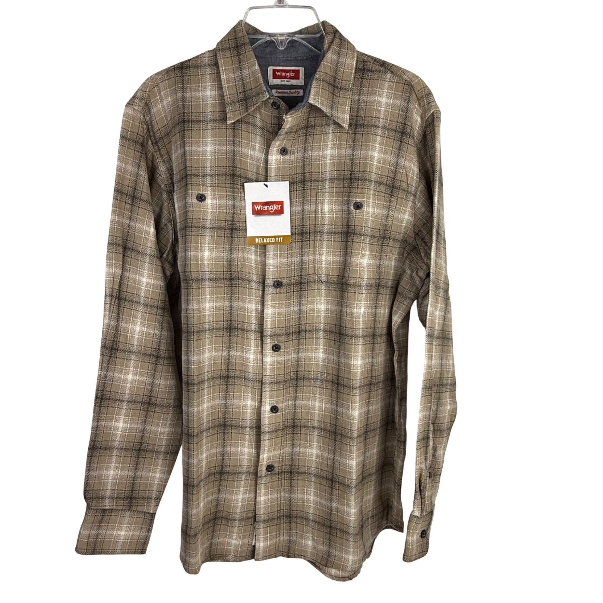 Wrangler Wrangler Men's Relaxed-Fit Brown Plaid Button-Front Long-Sle Size US M / EU 48-50 / 2 - 1 Thumbnail