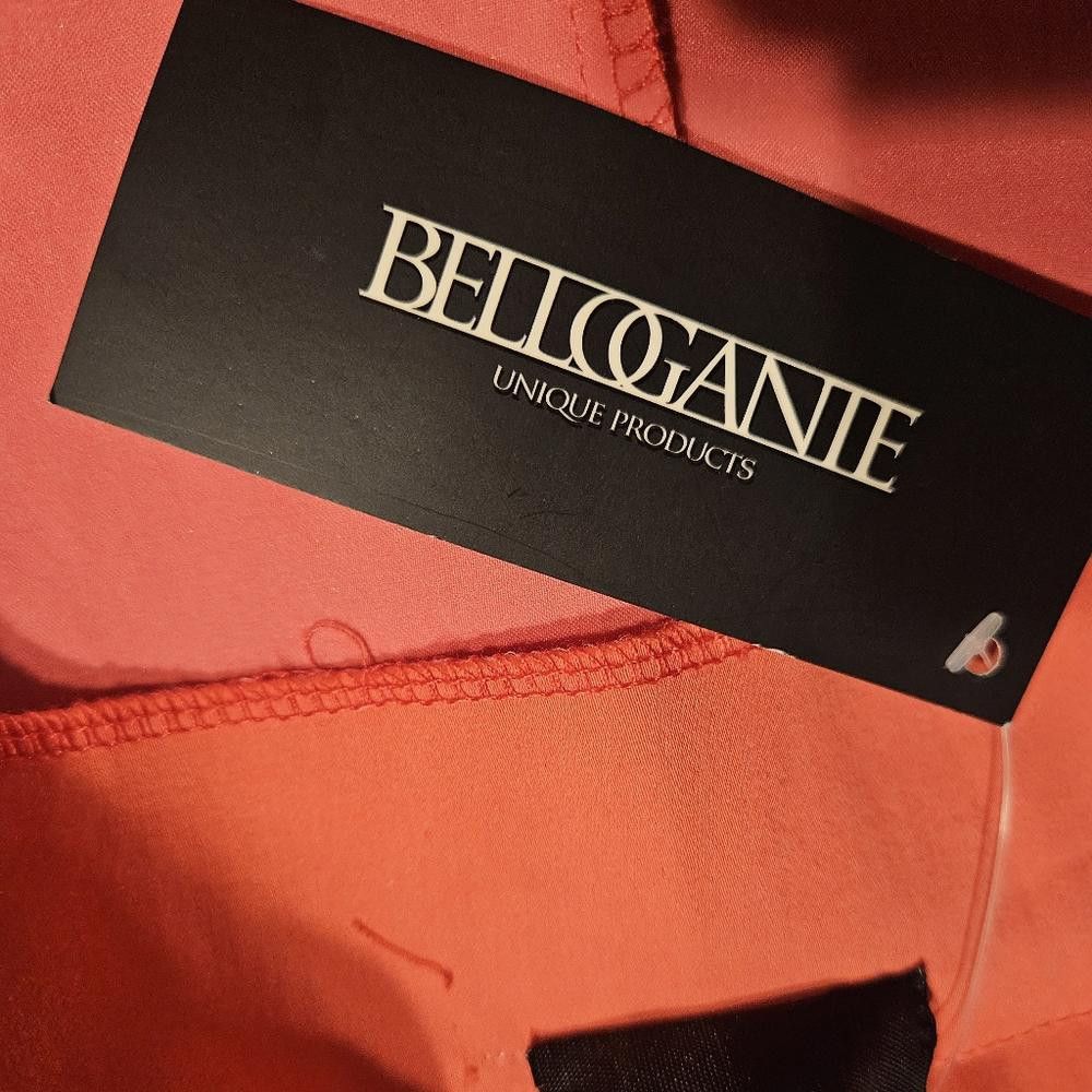 Designer BelloGante High-Waisted Coral Pencil Skirt with Sheer Strips Size 32" / US 10 / IT 46 - 6 Thumbnail
