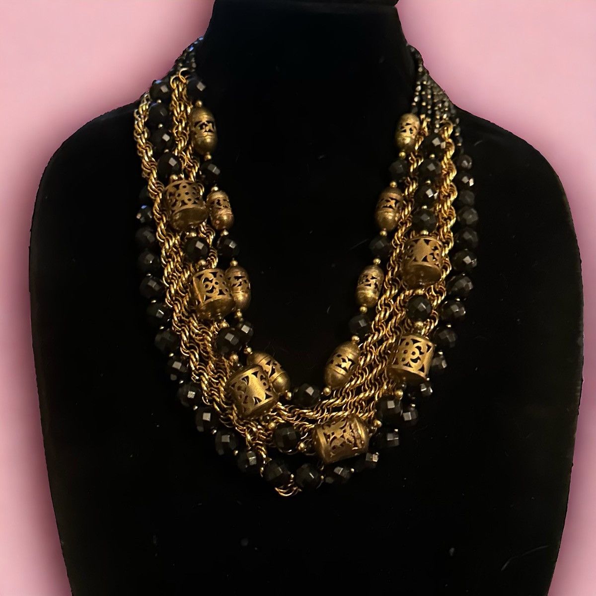 Vintage Vintage multi strand rope chain and black glass bead necklac Size ONE SIZE - 1 Thumbnail