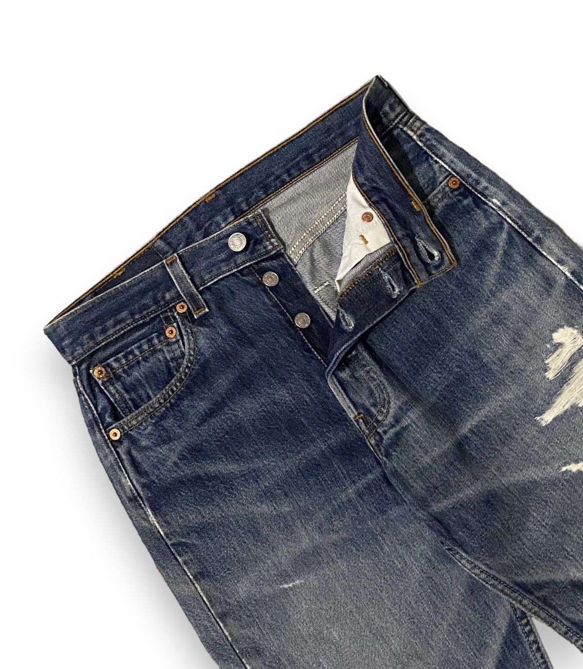 Levi's Levis 501 555 Distressed Light Washed Honeycomb Button Fly Size US 28 / EU 44 - 8 Thumbnail
