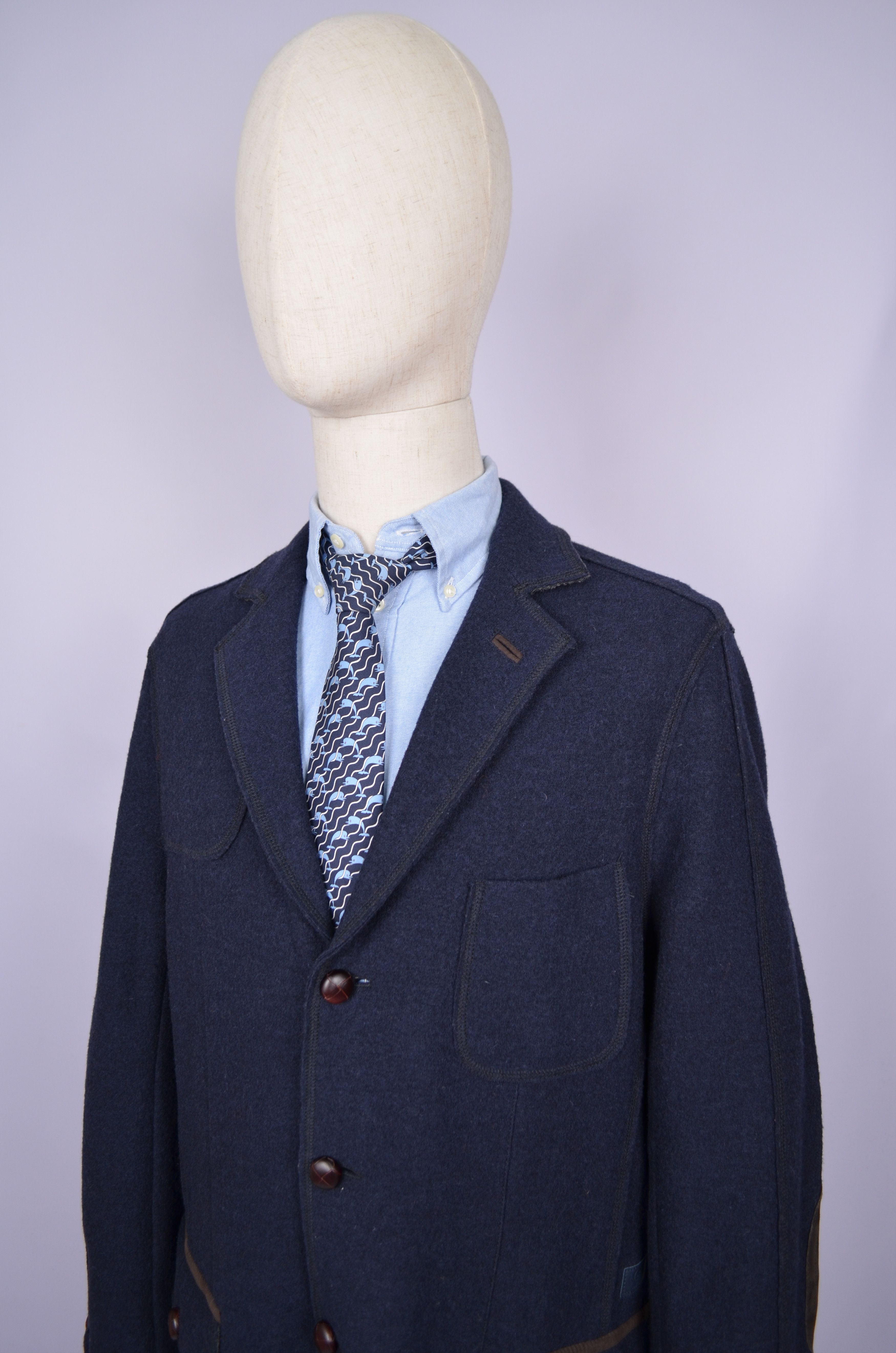 Bogner × Designer Bogner 100% Wool Navy Unlined Knit Blazer Jacket Size US42 Size 42R - 5 Thumbnail