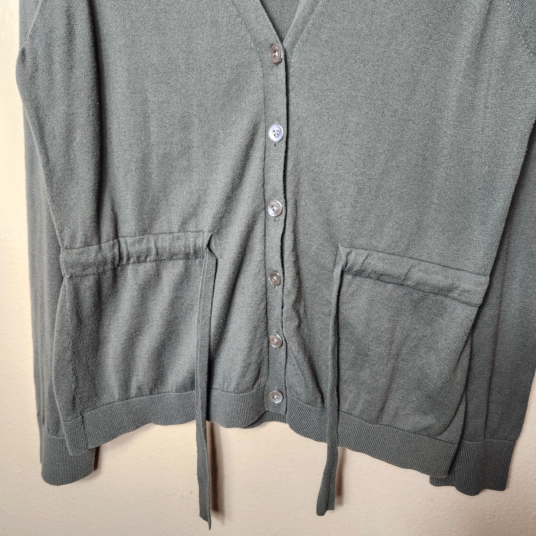 Lands' End Lands' End Womens Olive 100% Cotton Buttonfront Tie Waist Cardigan-Size L Women Cardigan Vintage? No Size L / US 10 / IT 46 - 3 Thumbnail