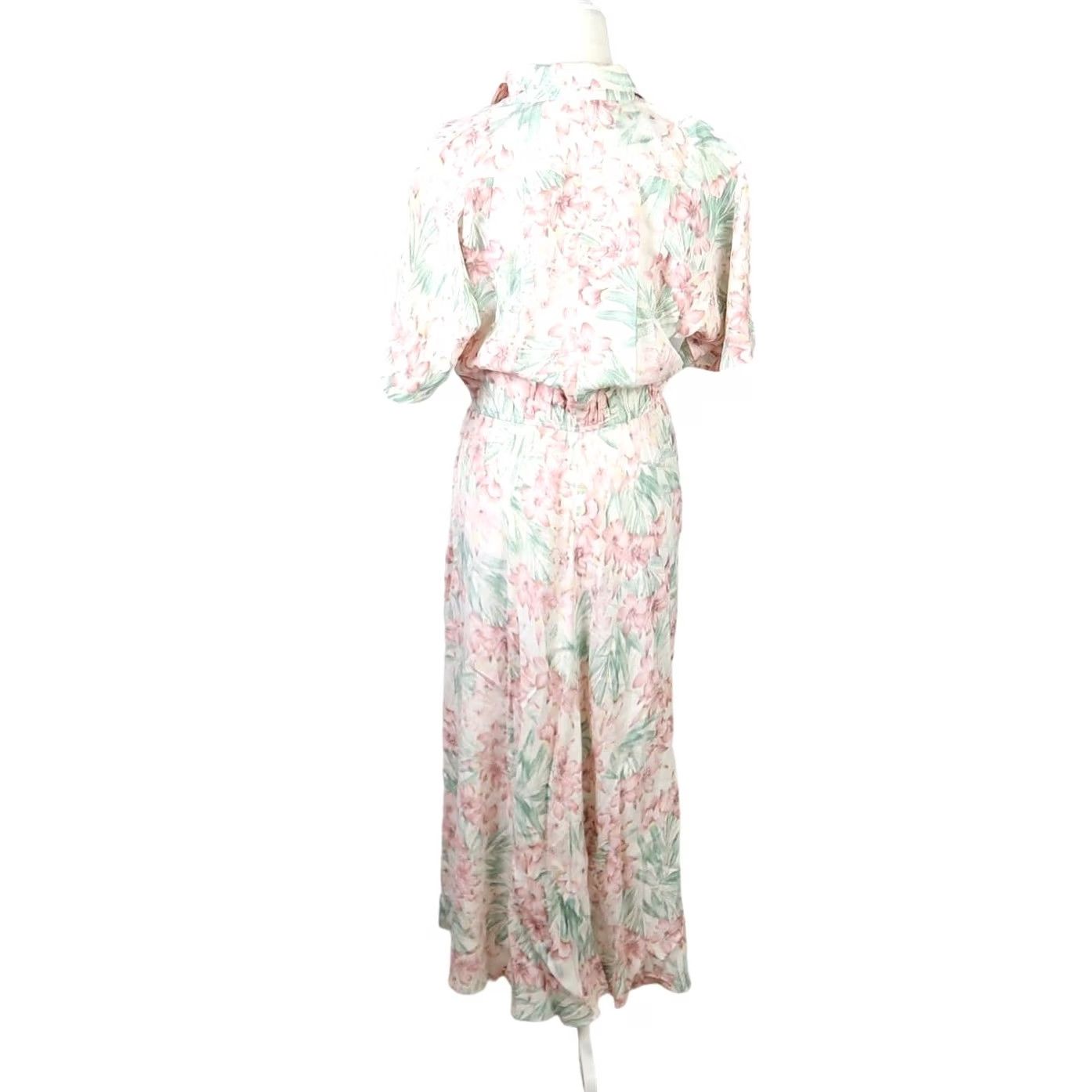 Vintage VINTAGE Carol Anderson cream pink green floral midi shirt dress 80s 4 Womens Size S / US 4 / IT 40 - 4 Thumbnail